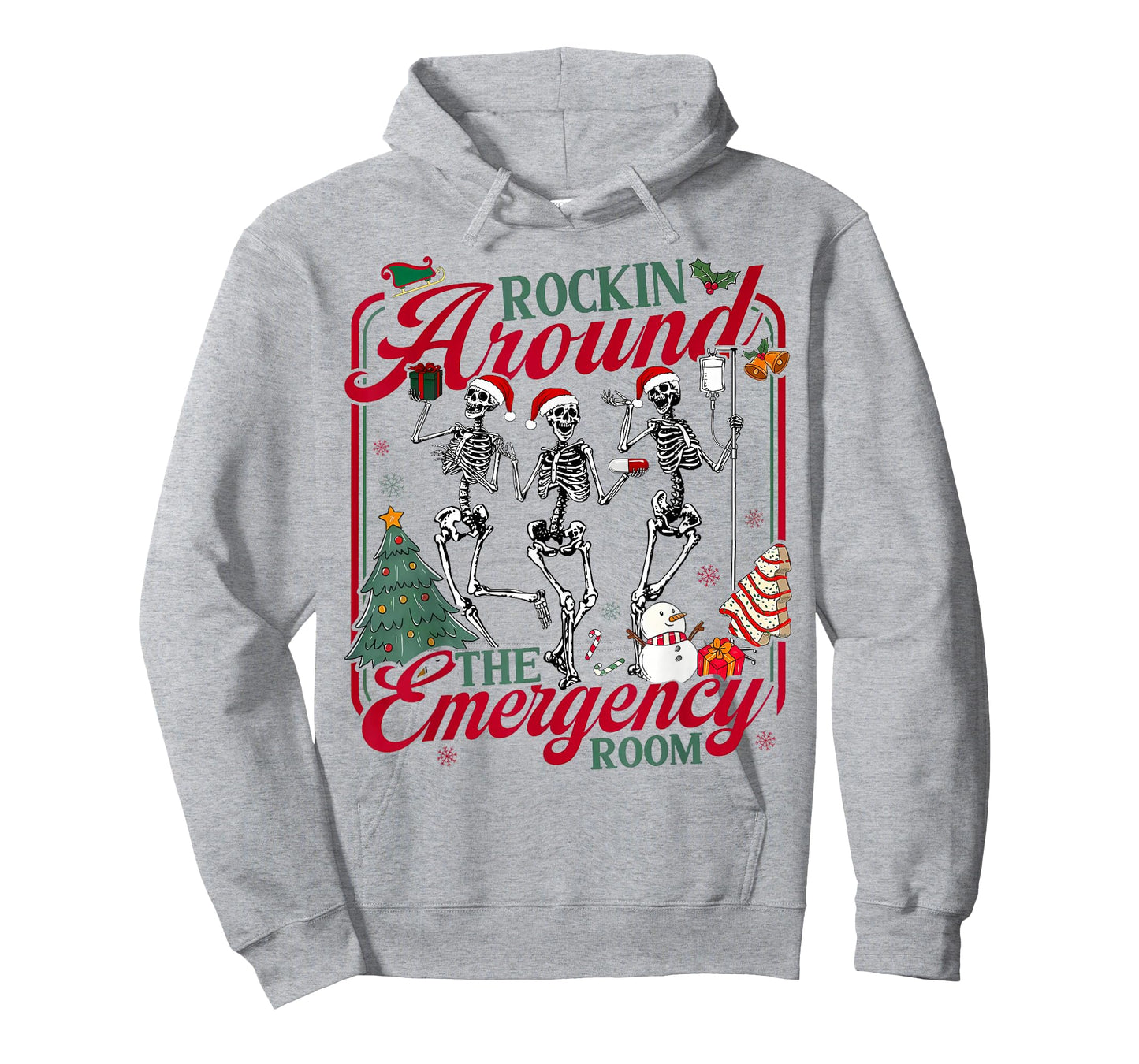 ER Christmas Nurse Rockin Around The Emergency Room Skeleton T-Shirt