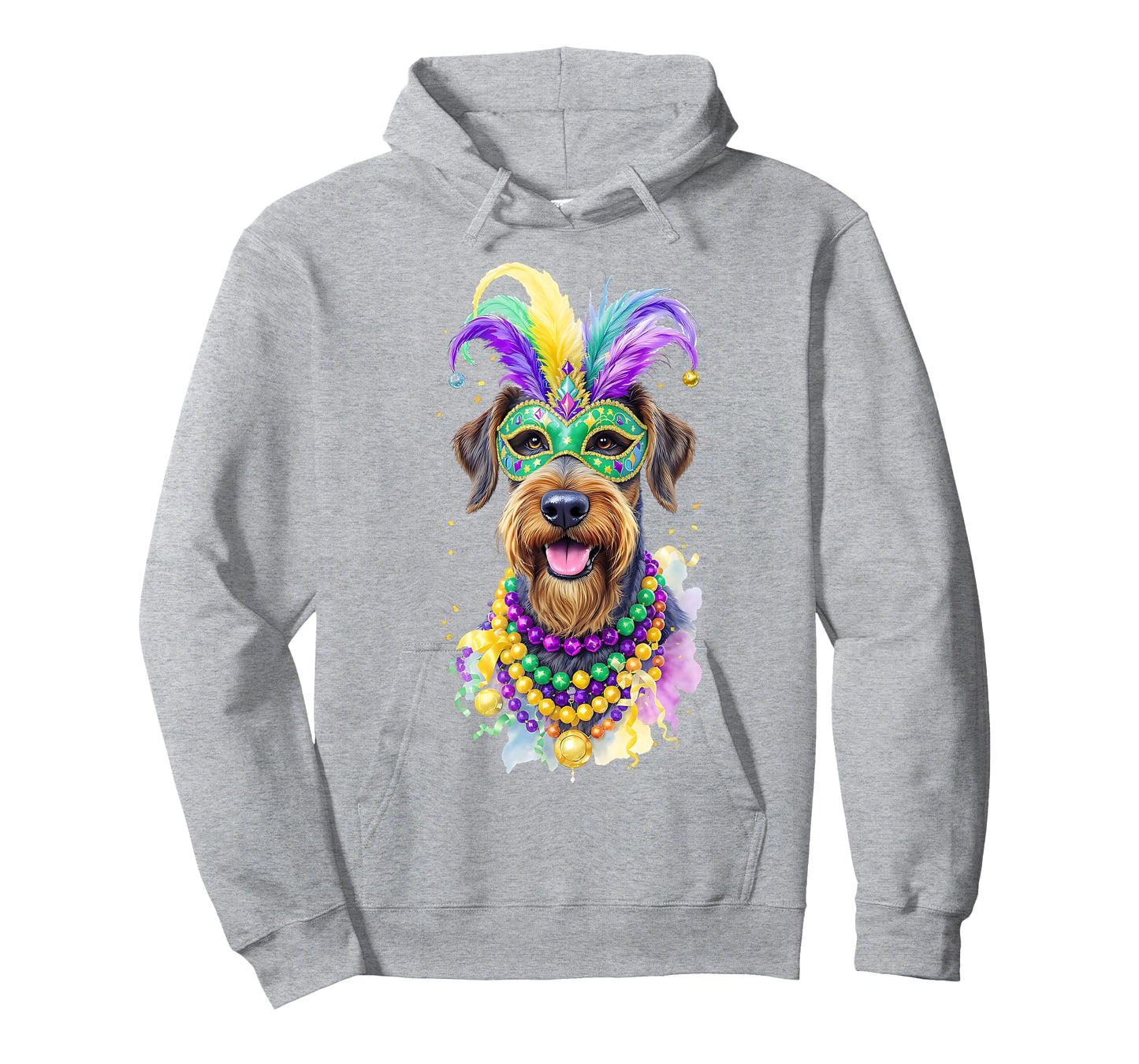 Mardi Gras Airedale Terrier Dog Carnival Mask Beads Art T-Shirt