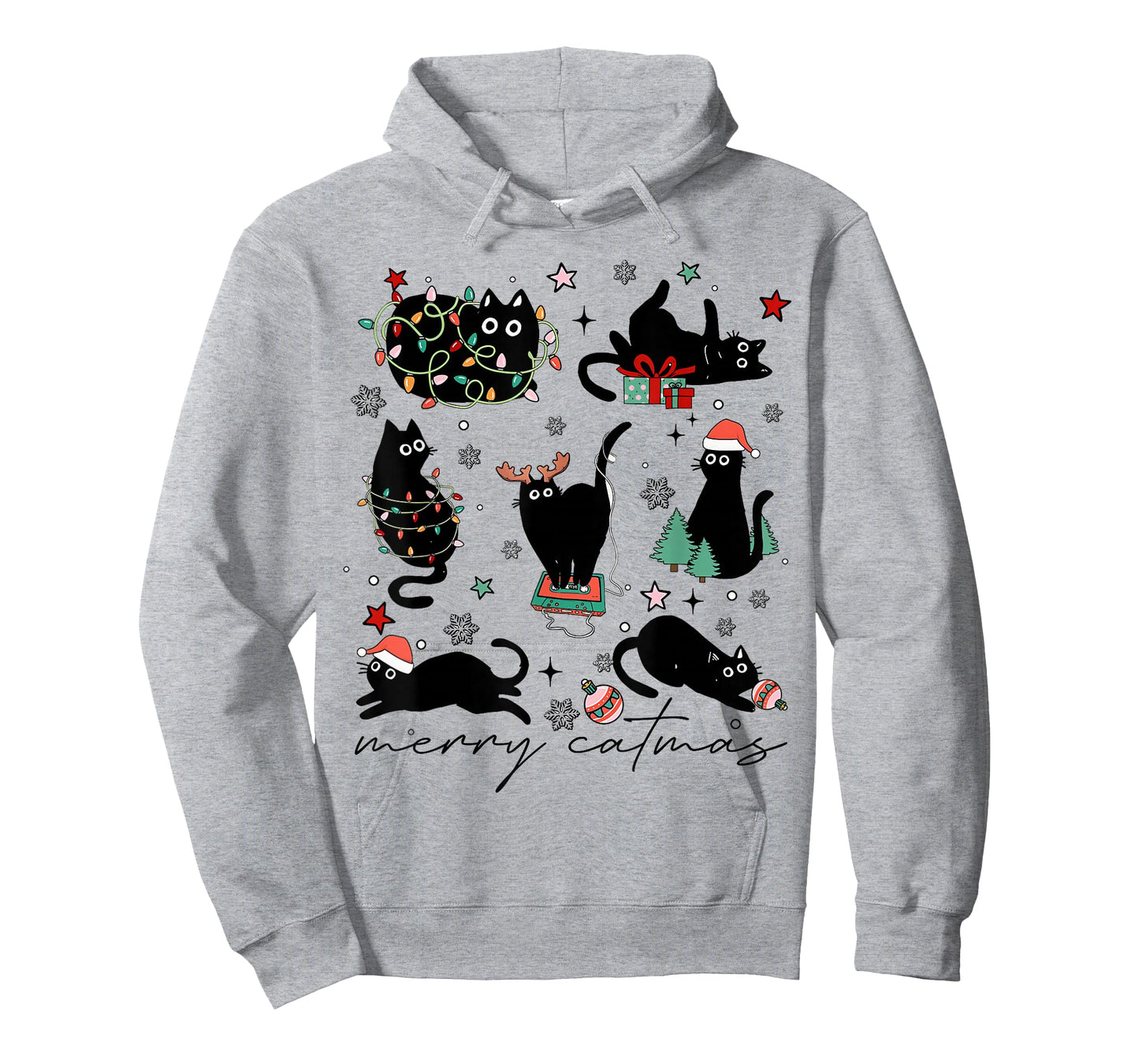 Funny Merry Catmas Christmas Tree Cats Tangled Lights Gifts T-Shirt