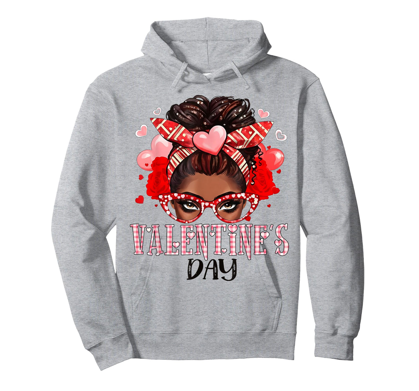 Happy Valentine's Day Messy Bun African American Girls Women T-Shirt