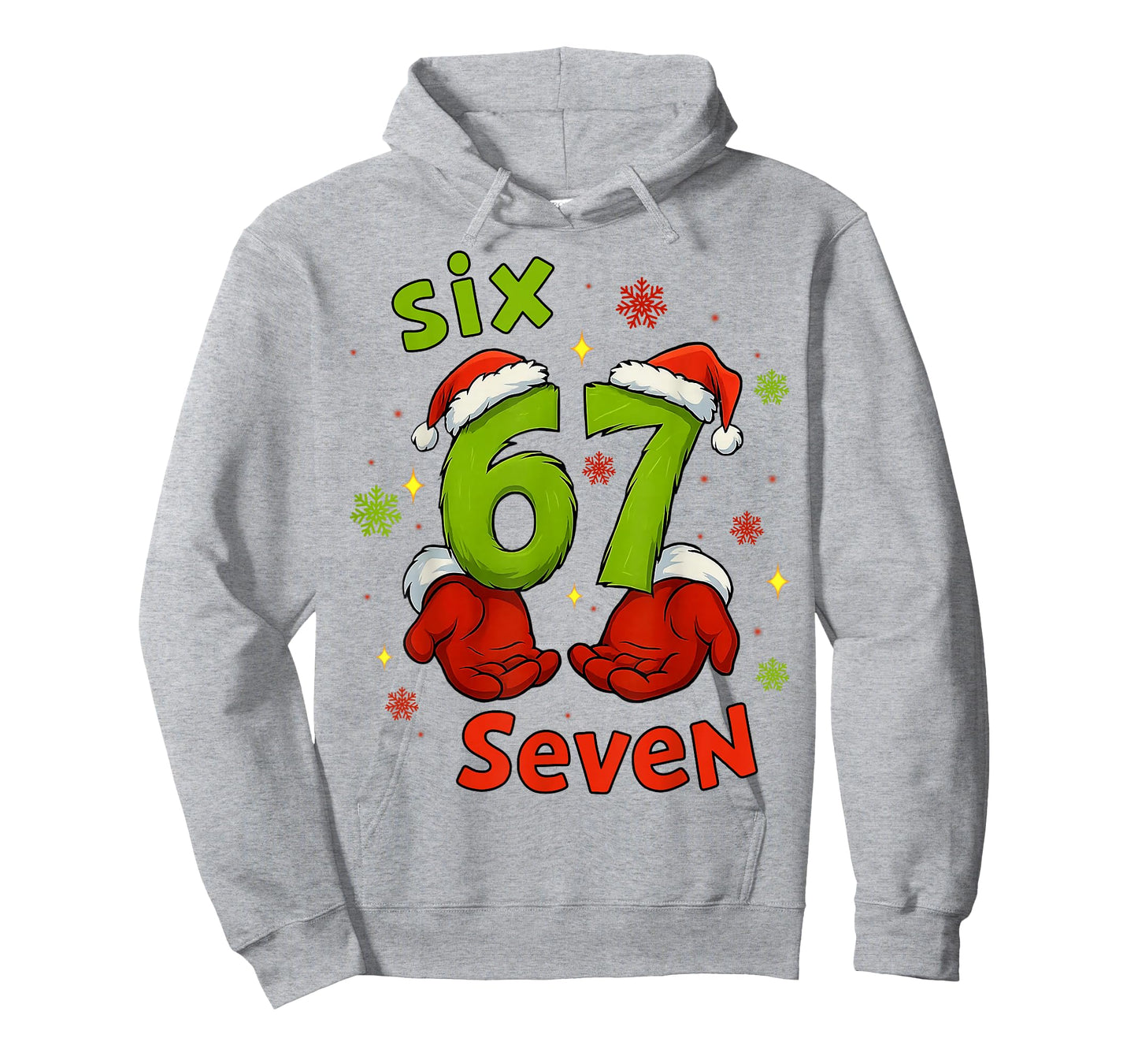 Six 6 7 Seven Christmas Humor Green Hand Festive Graphic T-Shirt