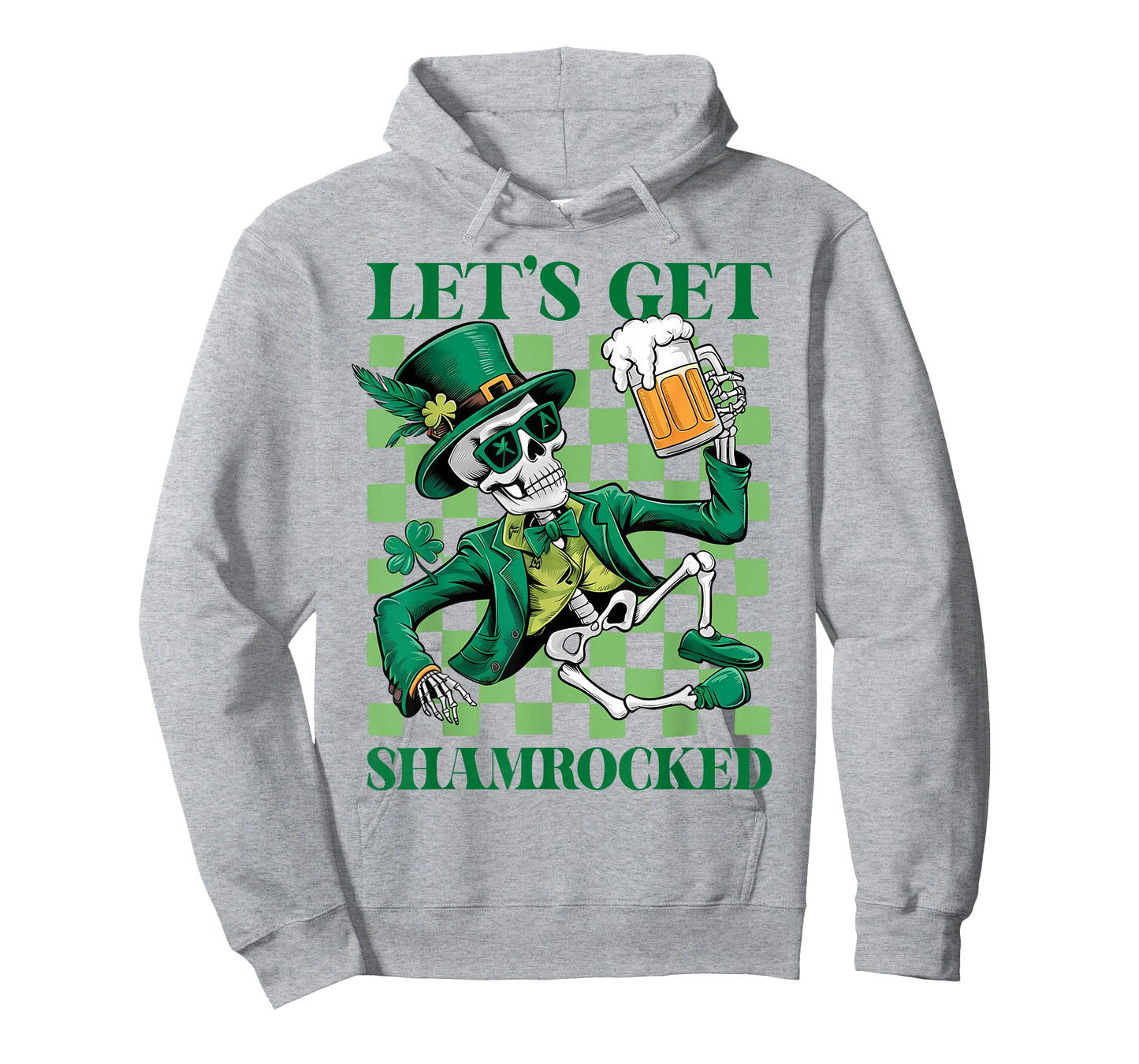 Lets Get Retro Shamrocked Skeleton Drink Checkered Graphic T-Shirt