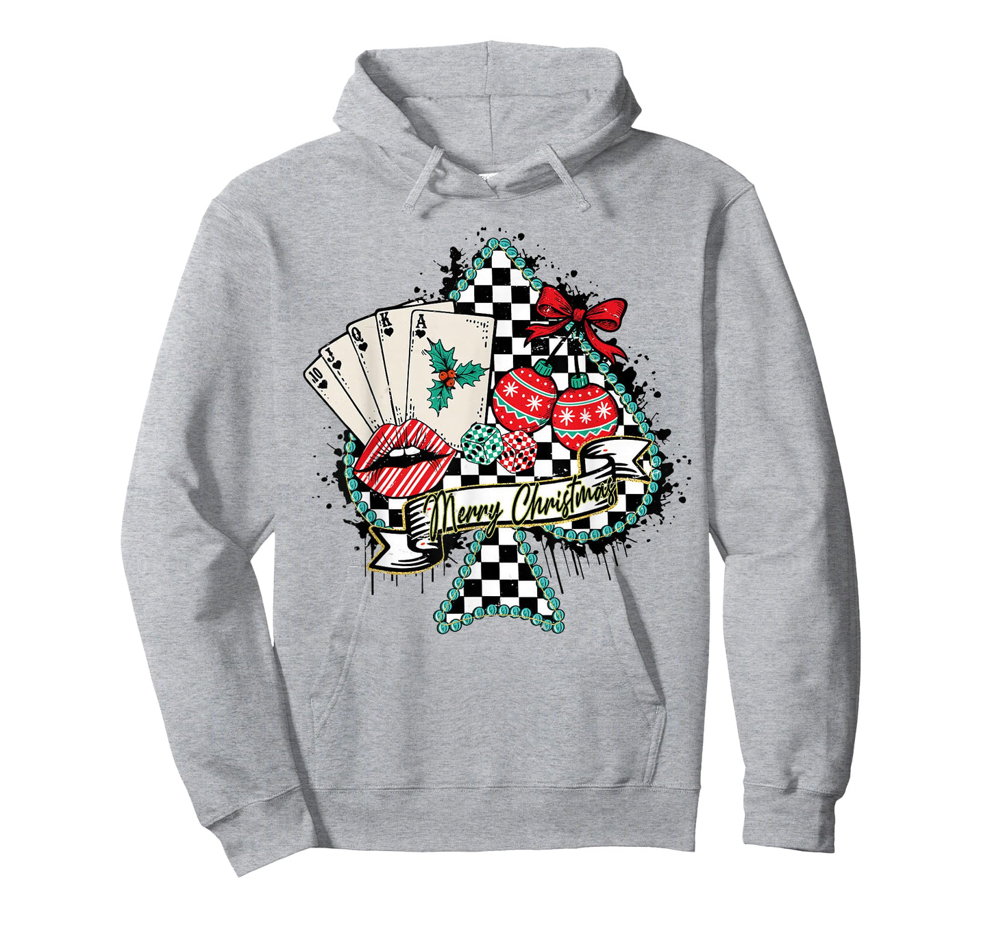 Merry Christmas Poker Queen Retro Checkered Spade Tee T-Shirt