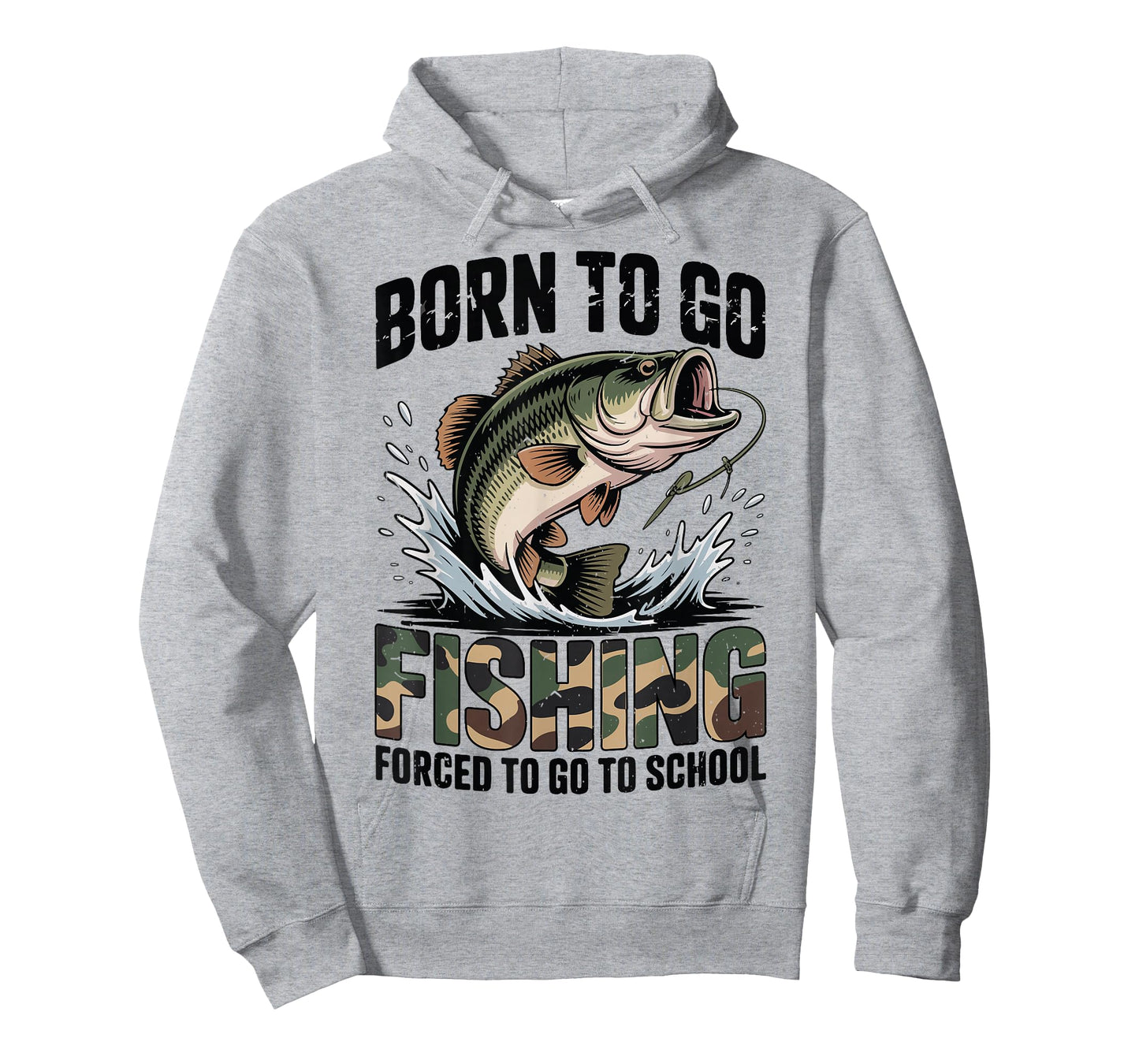 Youth Boy Camo Bass Fish Born Go Fishing Forced School Funny T-Shirt