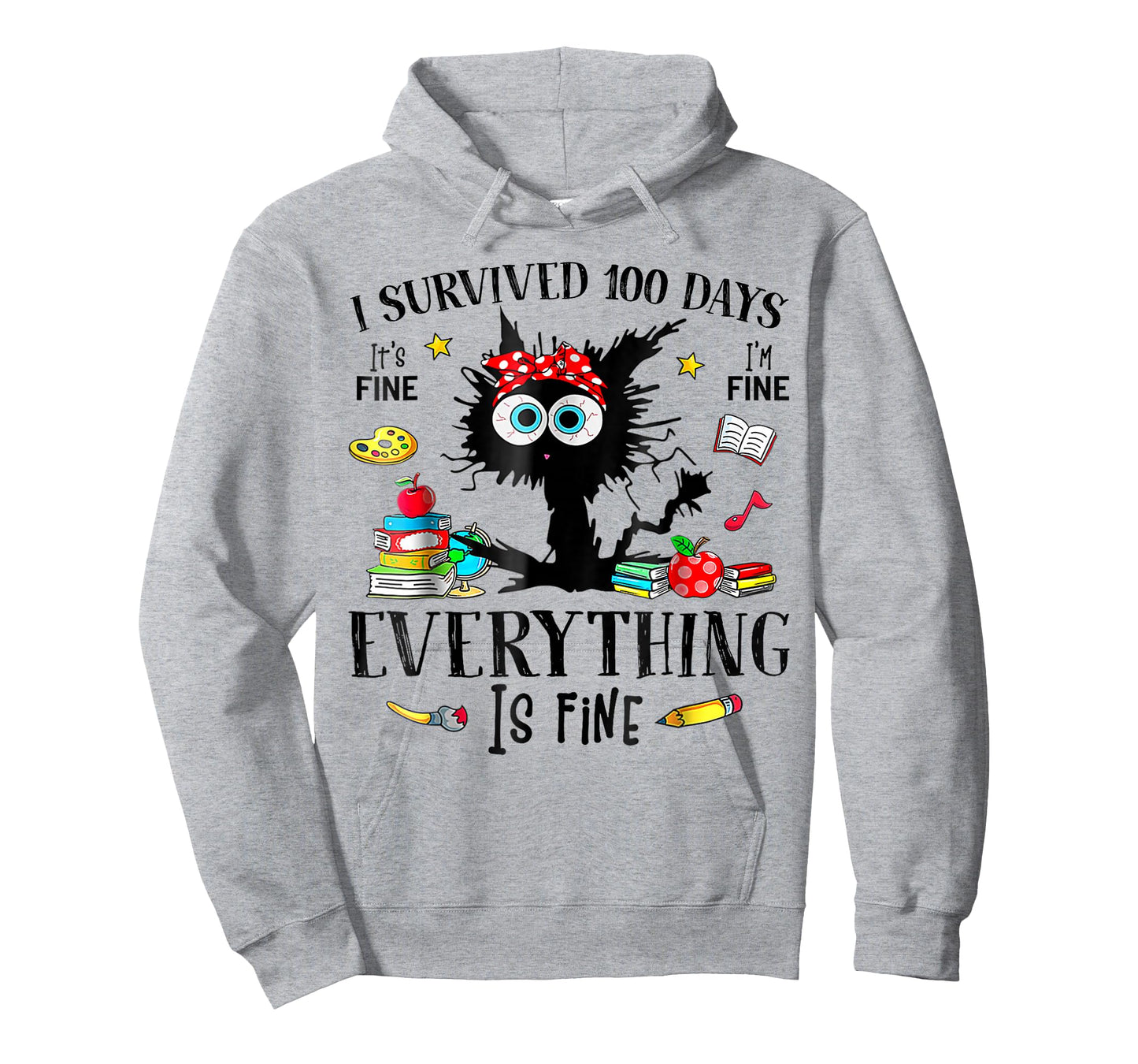 I Survived 100 Days of School Funny Black Cat 100th Day T-Shirt