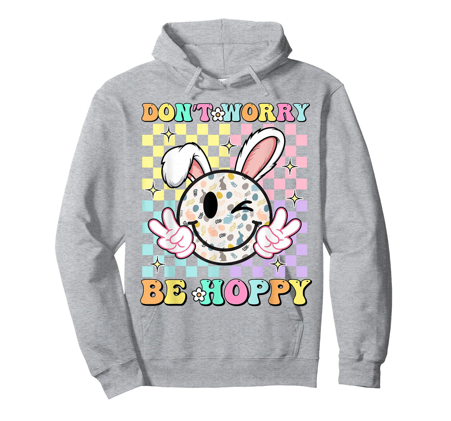 Happy Easter Day Dont Worry Be Hoppy Groovy Bunny Face Women T-Shirt