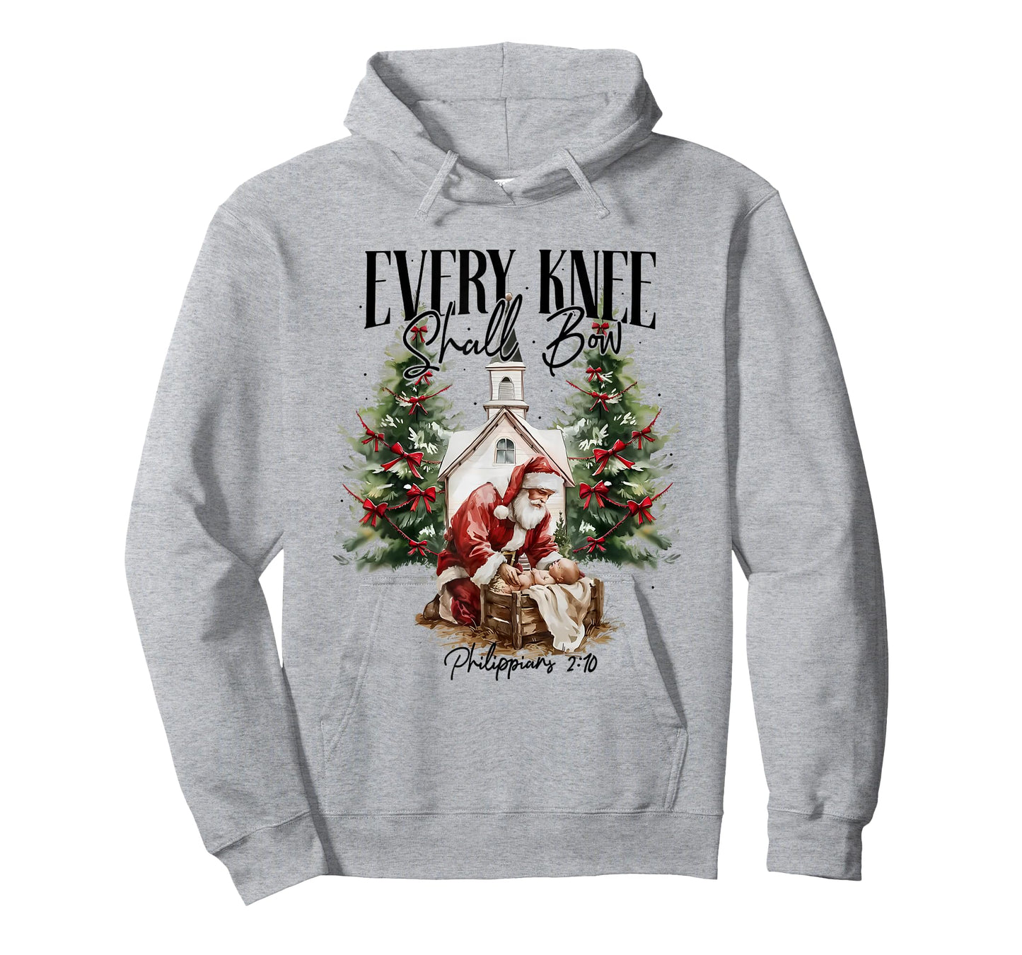 Every Knee Shall Bow Santa Christmas Nativity Scene Xmas T-Shirt