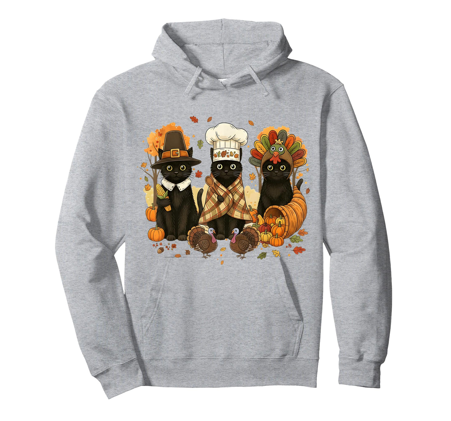 Retro Black Cat Cute Fall Turkey Thanksgiving Women Men Kids T-Shirt