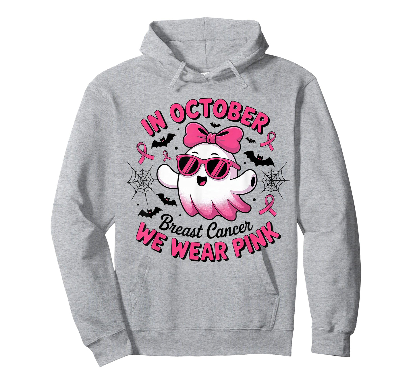 in October We Wear Pink Funny Halloween Ghost Breast Cancer T-Shirt