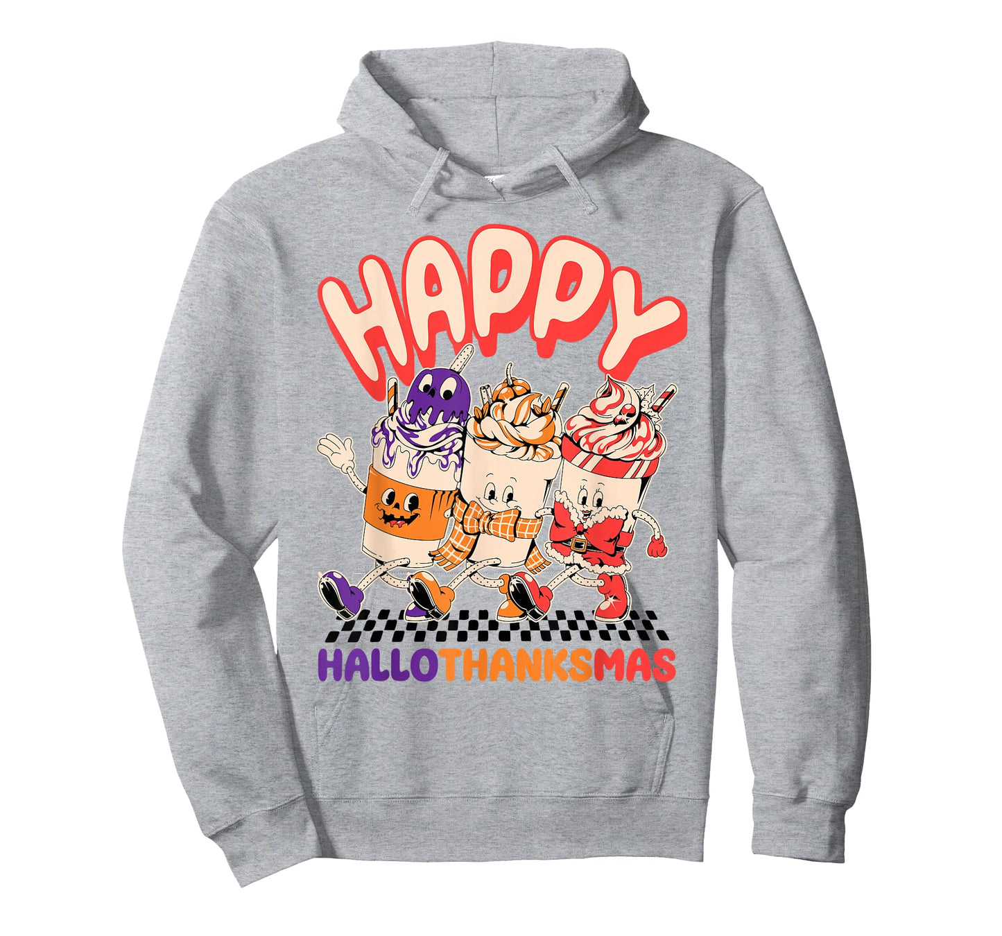 Happy Hallothanksmas Halloween Thanksgiving Christmas Design T-Shirt