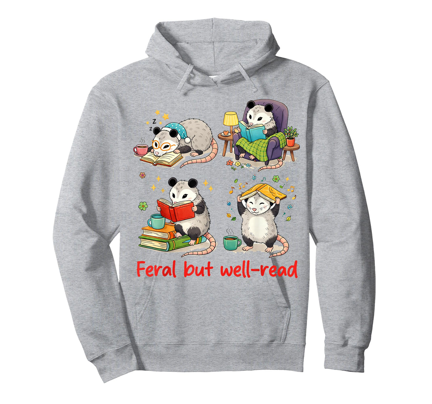 Book Lover Opossum Reading Squad Bookish Feral But Well-Read T-Shirt