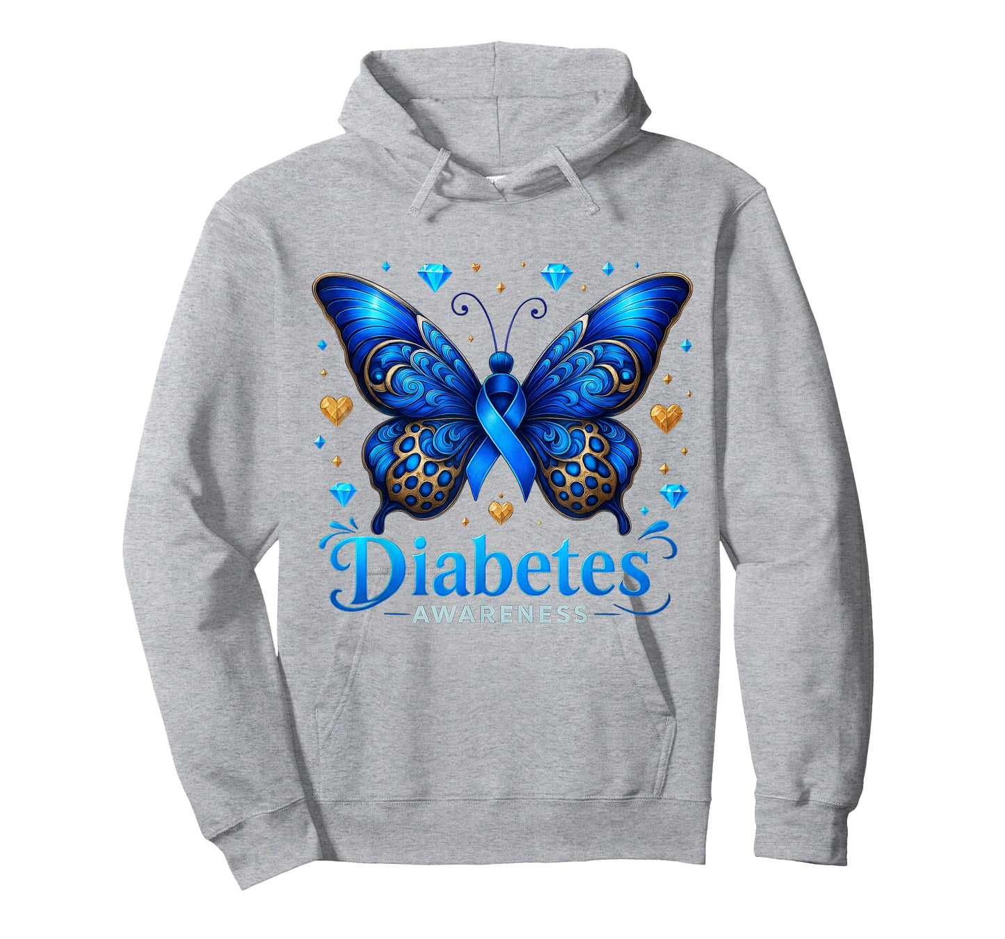 Diabetes Awareness Butterfly Diabetes Blue Ribbon T1D Womens T-Shirt