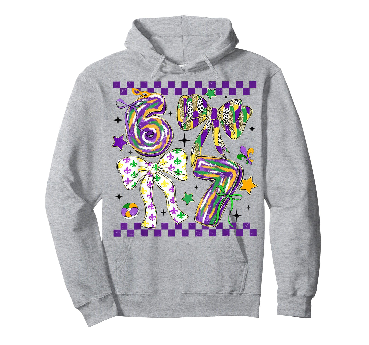 Mardi Gras Six Seven Bow Jester Beads 6 7 Meme Girls Kids T-Shirt
