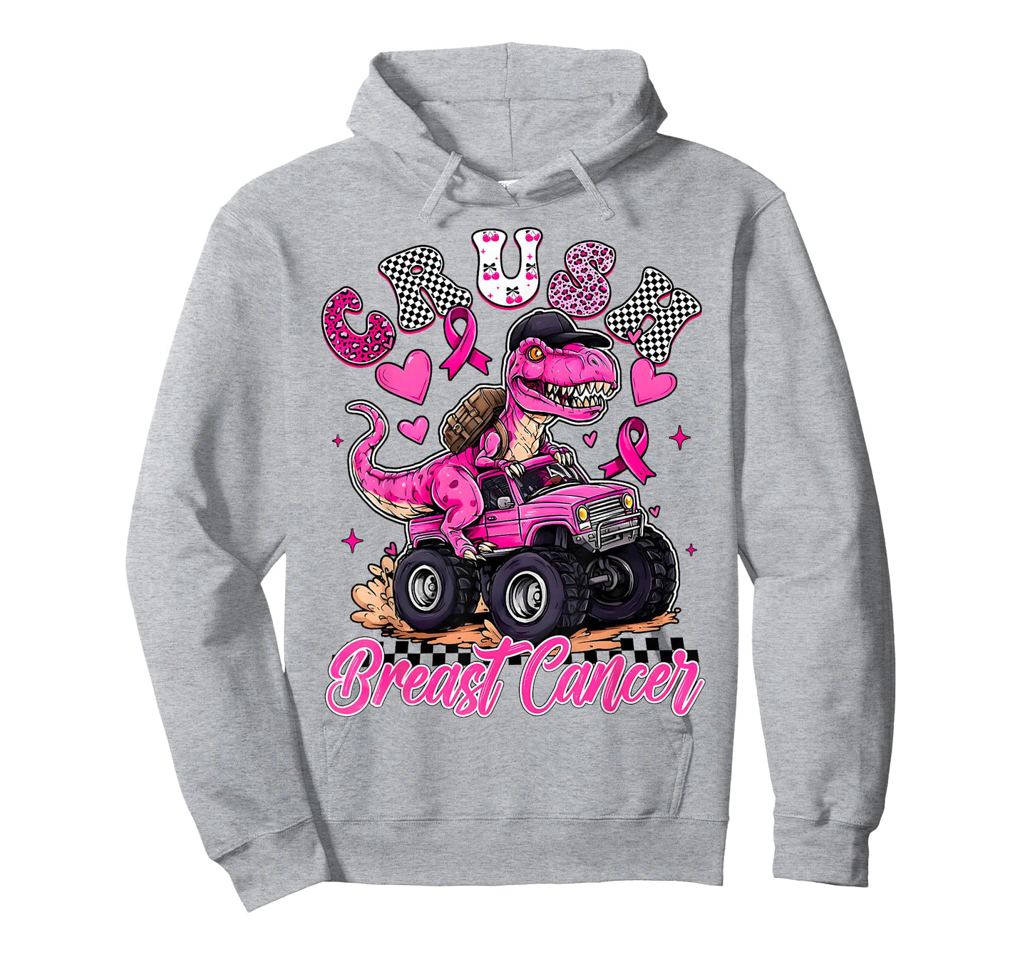Crush Breast Cancer Dinosaur T Rex Monster Truck Boys Kids T-Shirt