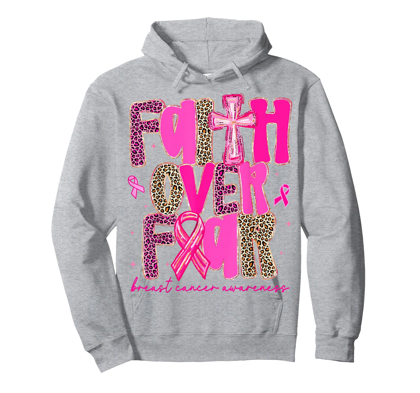 Preppy Faith Over Fear Breast Cancer Awareness Pink Ribbon T-Shirt