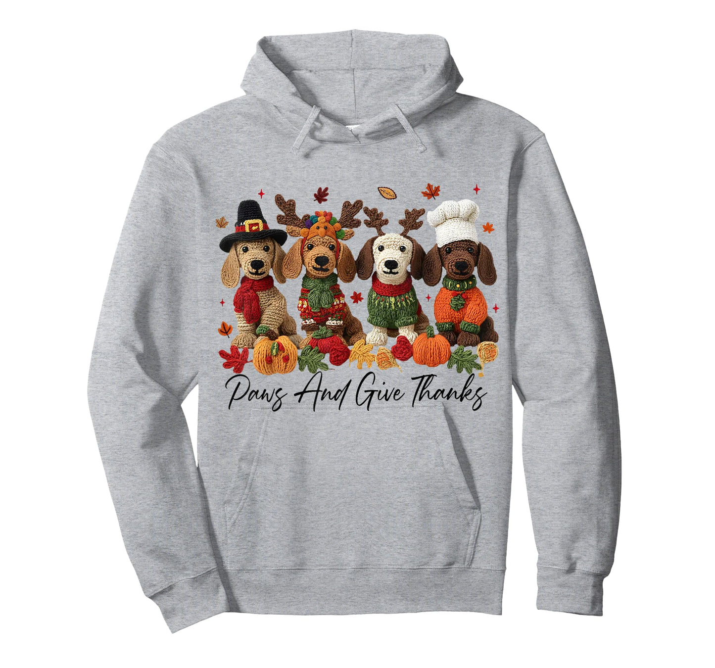 Paws and Give Thanks Yarn Crochet Thanksgiving Dachshund T-Shirt