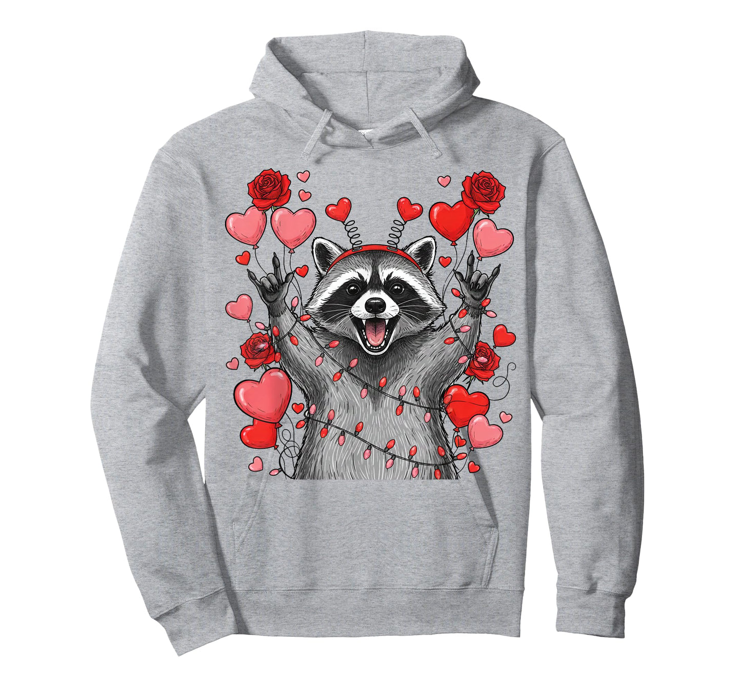 Rock On Hand Sign Racoon Meme Funny Valentines T-Shirt