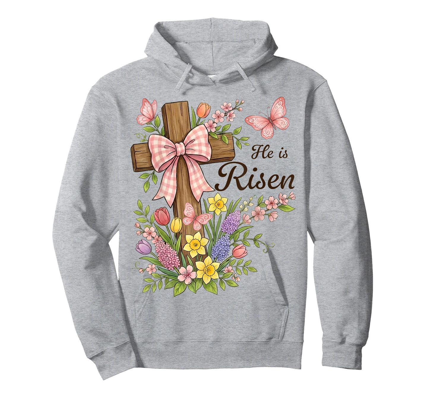 Christian- He is Risen Floral Cross Religious Easter T-Shirt