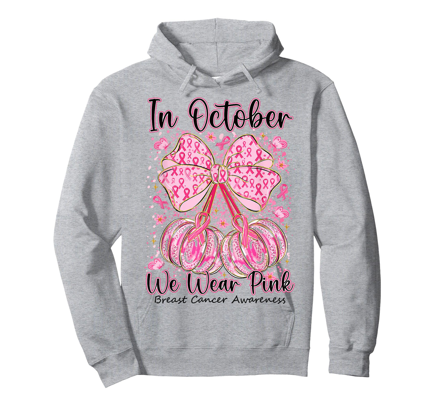 Coquette Bow Pumpkin in October We Wear Pink Breast Cancer T-Shirt