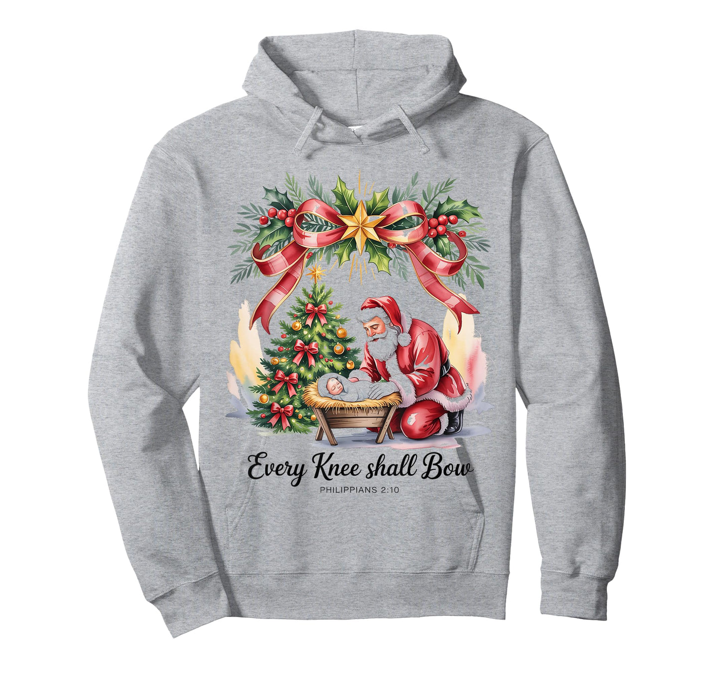 Vintage Every Knee Shall Bow Santa Clause Religious Xmas T-Shirt