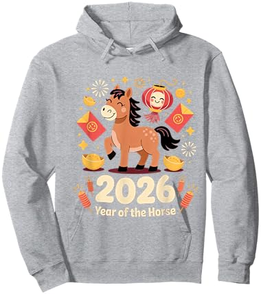 Year of The Fire Horse 2026 Festive Chinese Lunar New Year Hoodie - Hoodie | Ash