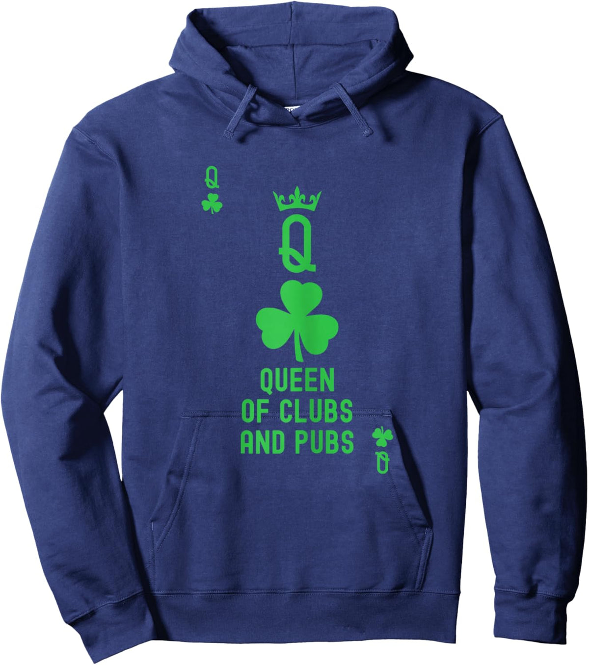 Queen of Clubs and Pubs. Playing Card T Queen of Clubs White Hoodie - Hoodie | Navy