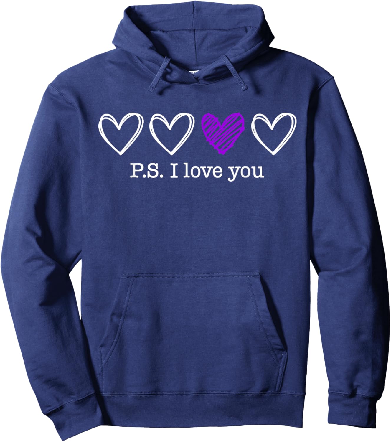 PS I Love You Day Valentine's Day Purple Heart Women Men Kid Hoodie - Hoodie | Navy