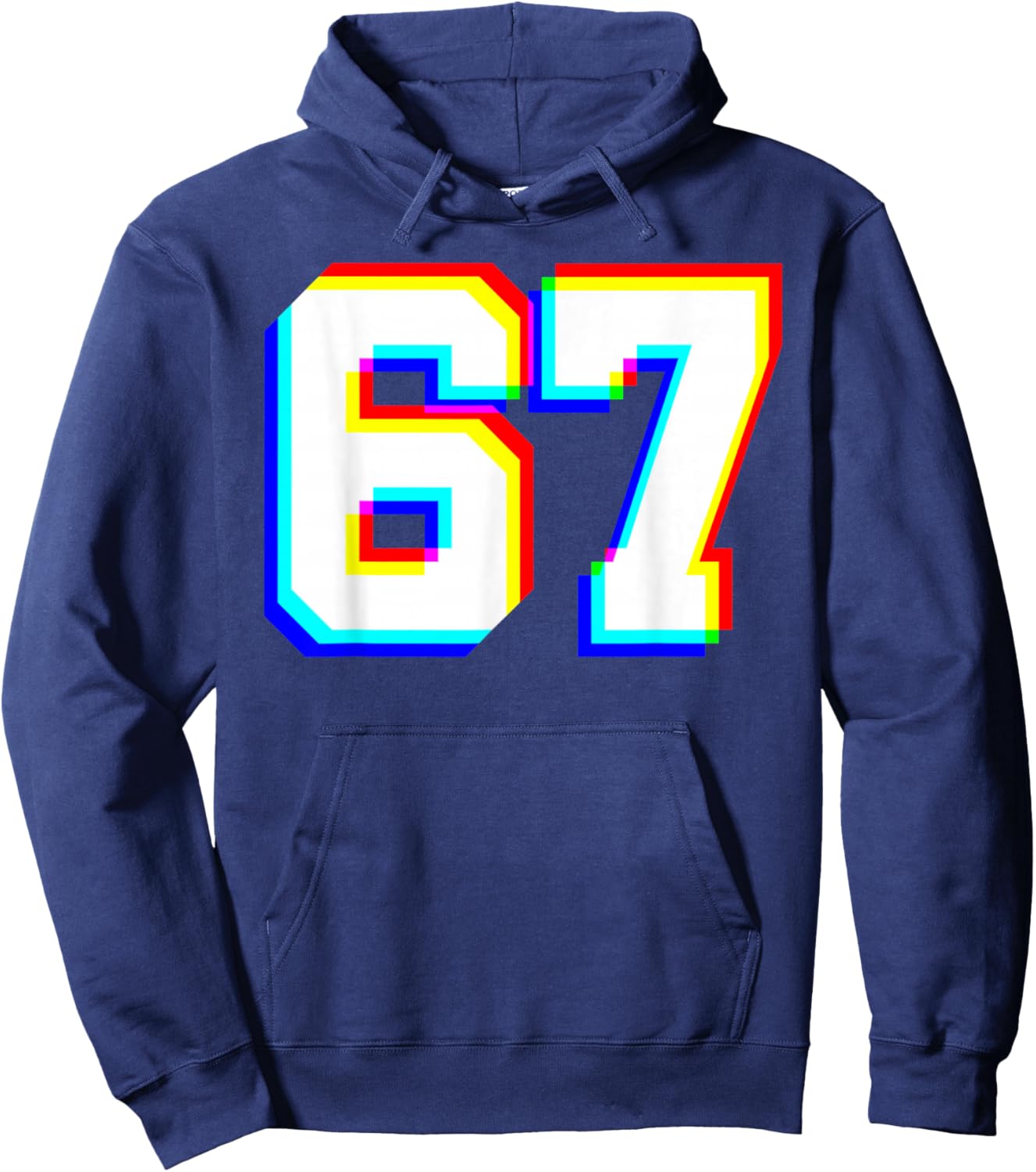67 Glitch Optical Illusion Six Seven Varsity 6 7 Meme Hoodie - Hoodie | Navy