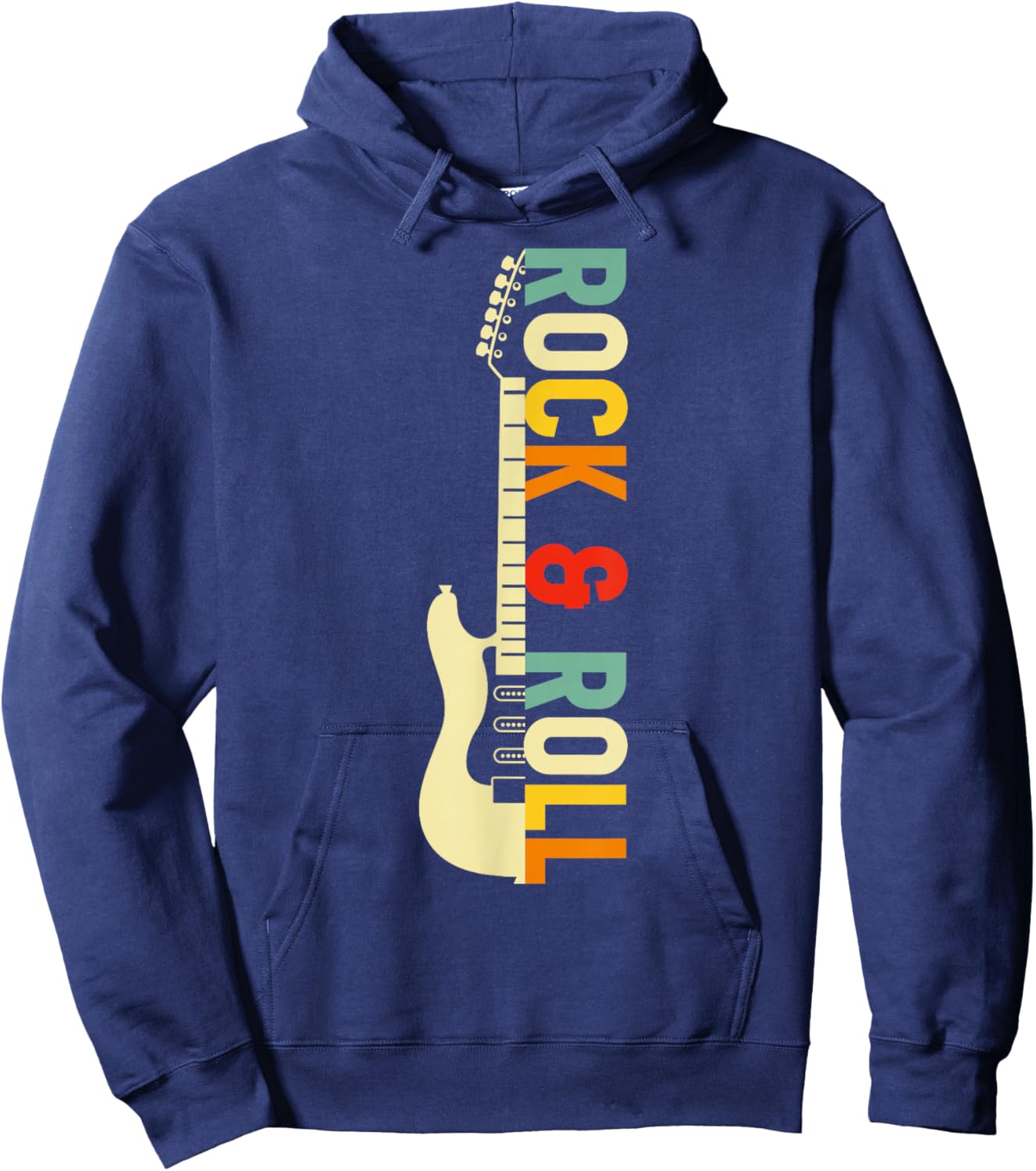 Vintage Retro Style Playing Music Guitar Forever Rock N Roll Hoodie - Hoodie | Navy