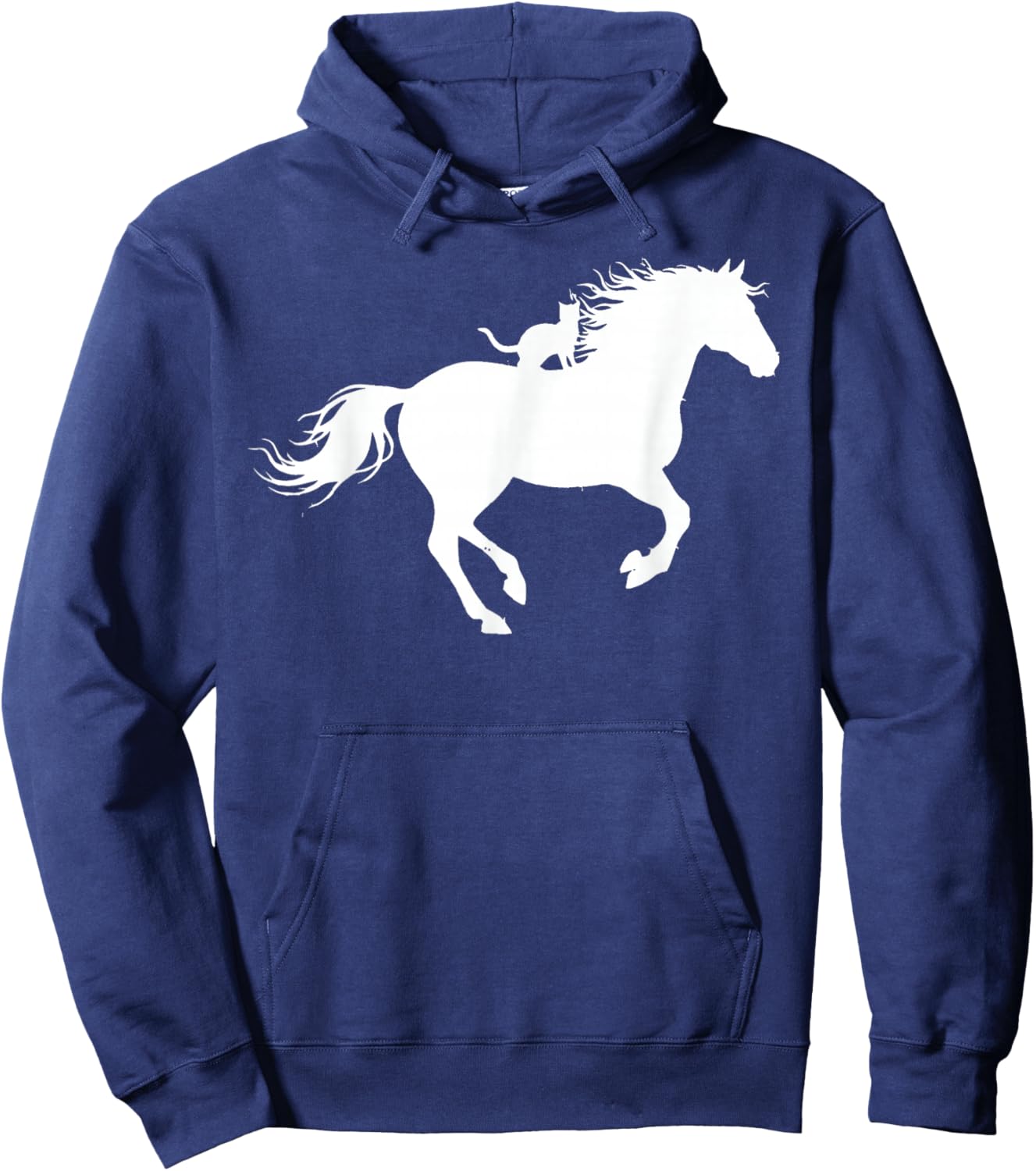 Running Horse with Cat Silhouette Graphic Horse Cat Lovers Hoodie - Hoodie | Navy