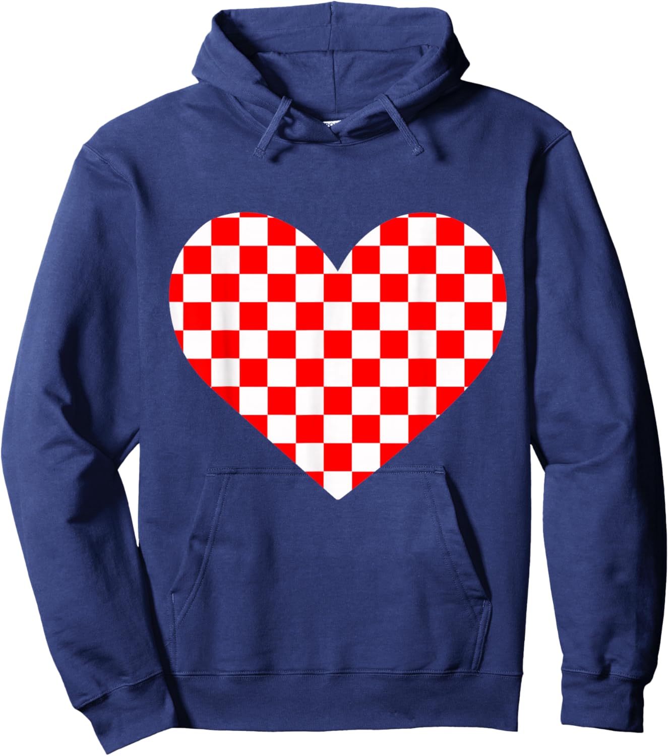Girls Valentines Heart Silhouette Checkerboard Retro Hoodie - Hoodie | Navy