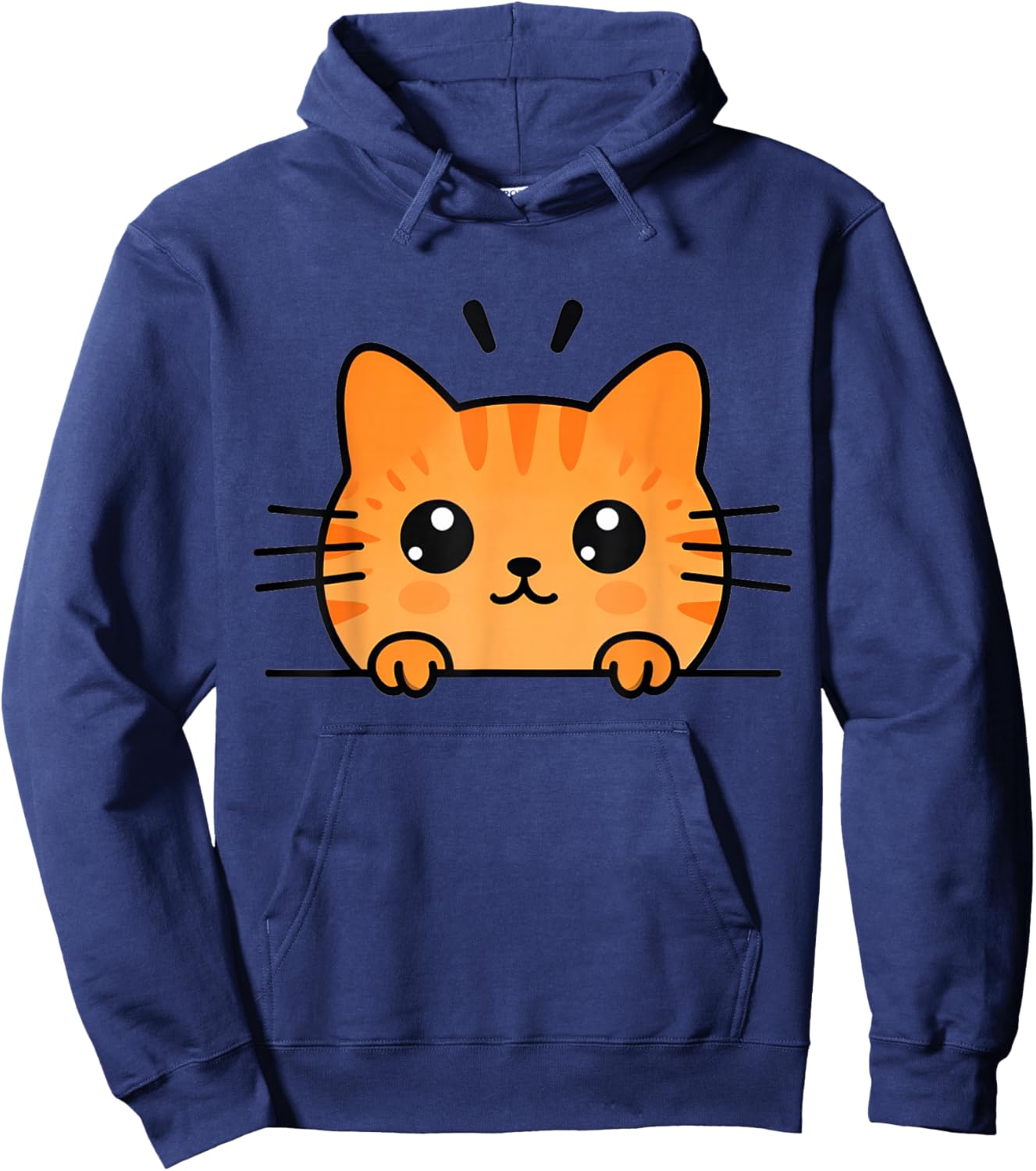 Cute Orange Kitty Cat Peeking Over at You Ginger Cat Lover Hoodie - Hoodie | Navy