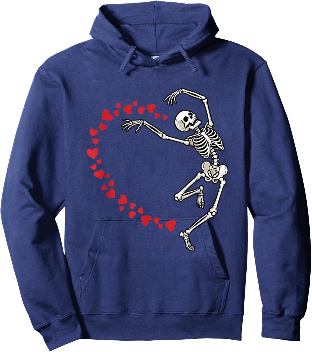 Skeleton Heart Valentine Graphic Dancing Skull Hearts Art Hoodie - Hoodie | Navy