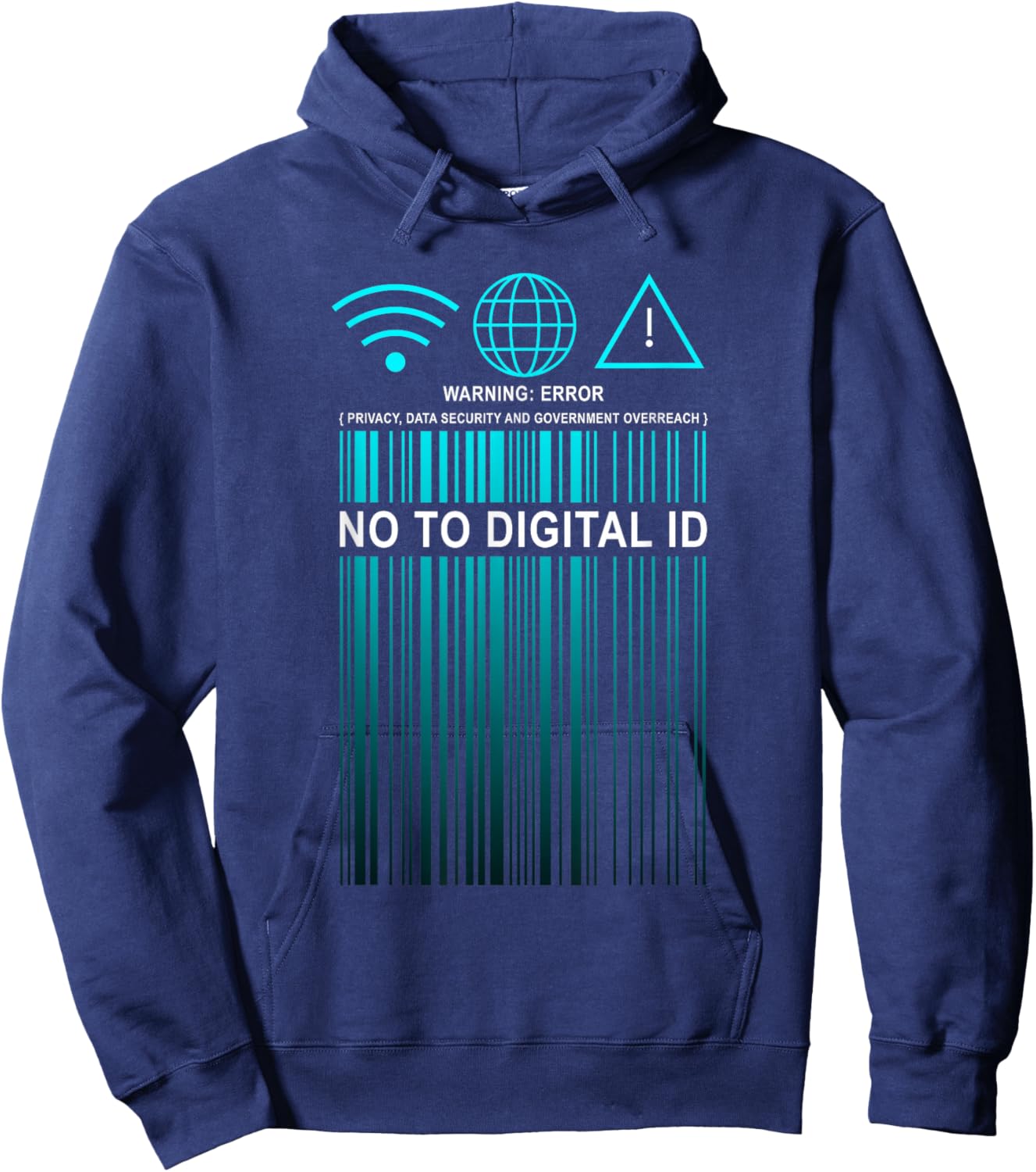 Say No to Digital ID – Freedom & Conservative Barcode Cyan Hoodie - Hoodie | Navy