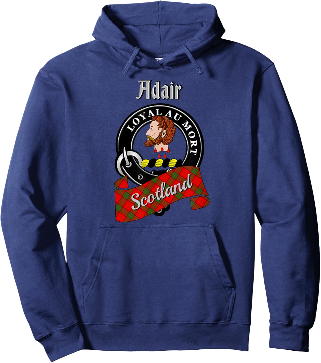 Adair Scottish Clan Badge & Tartan Hoodie - Hoodie | Navy