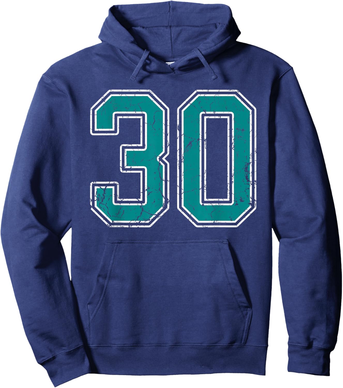 Teal and White Number 30 Jersey Player Uniform #30 Fan Hoodie - Hoodie | Navy