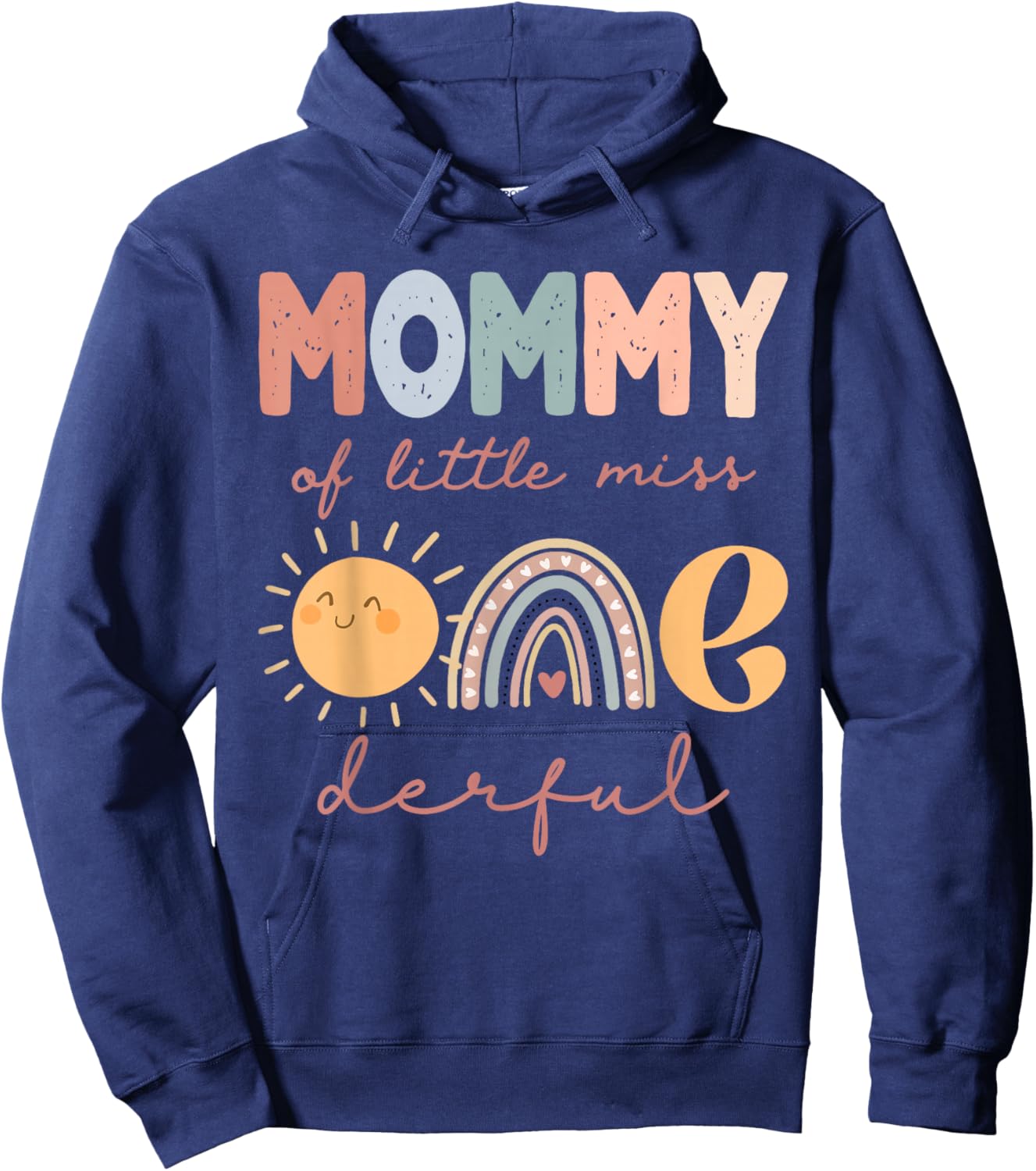 Mommy of Little Miss Onederful First Birthday Boho Rainbow Hoodie - Hoodie | Navy