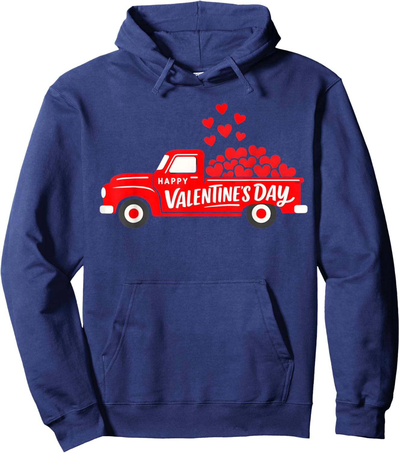 Classic Red Truck Happy Valentine's Day Farmhouse Hearts Hoodie - Hoodie | Navy