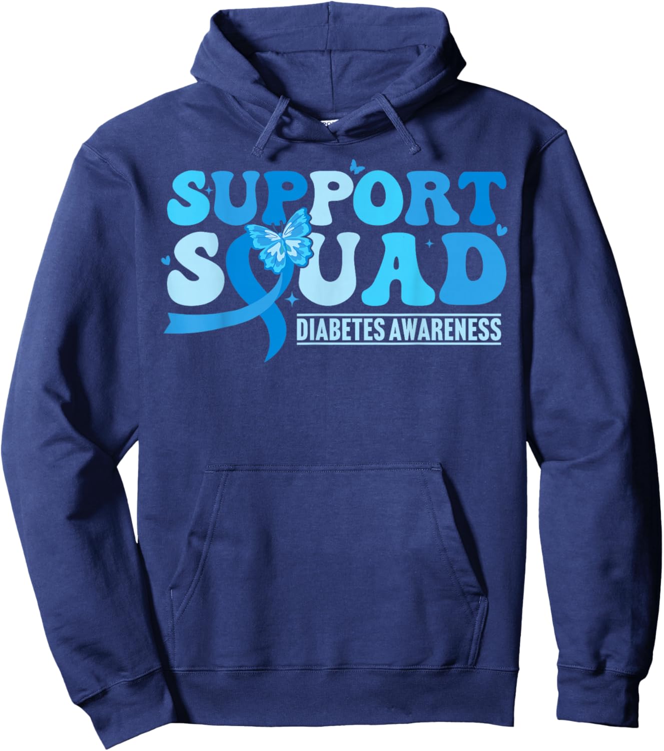 Diabetes Awareness Support Squad T1D Blue Butterfly Ribbon Hoodie - Hoodie | Navy
