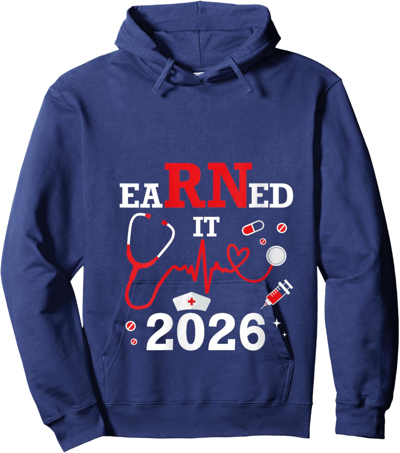 Women's Earned it 2026 for Nurse Graduation or RN LPN Class of V-Neck Hoodie - Hoodie | Navy
