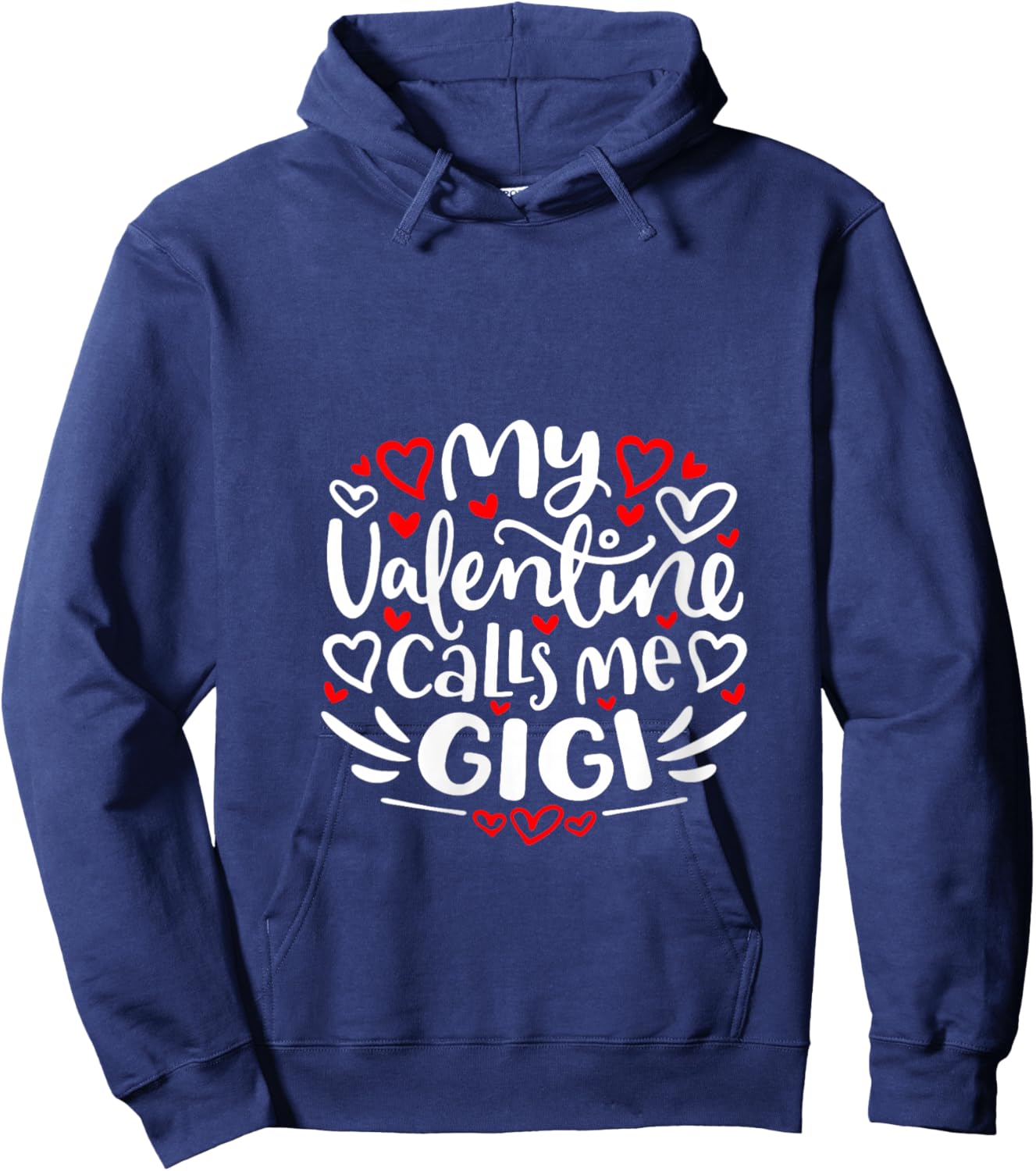 Women's My Valentine Calls Me Gigi Cute Heart Valentine's Day V-Neck Hoodie - Hoodie | Navy