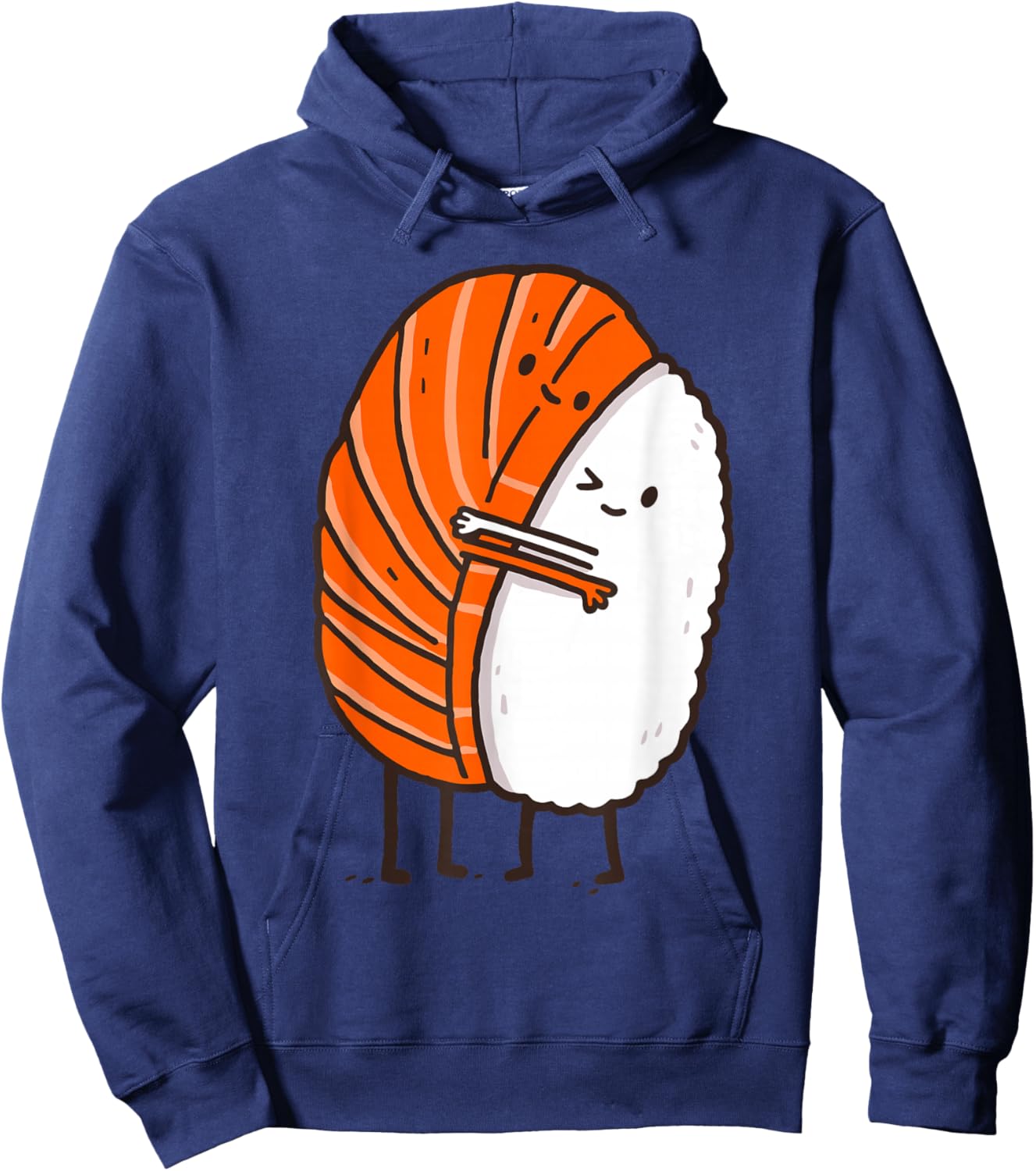 Funny Sushi Hugging Salmon Cute Japanese Food Kawaii Foodie Hoodie - Hoodie | Navy