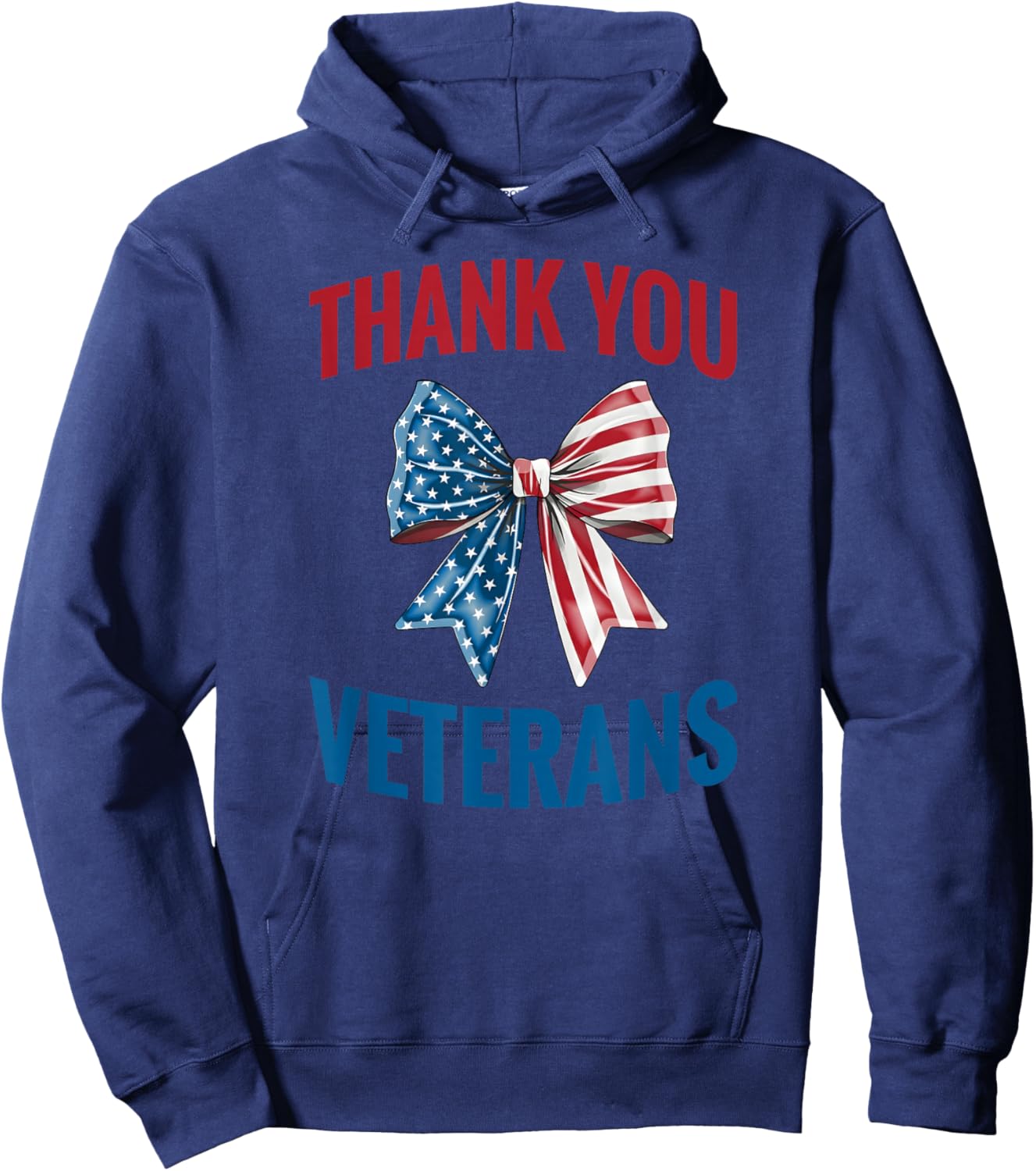 Patriotic USA Flag Coquette Bow Thank You Veterans Women Kid Hoodie - Hoodie | Navy