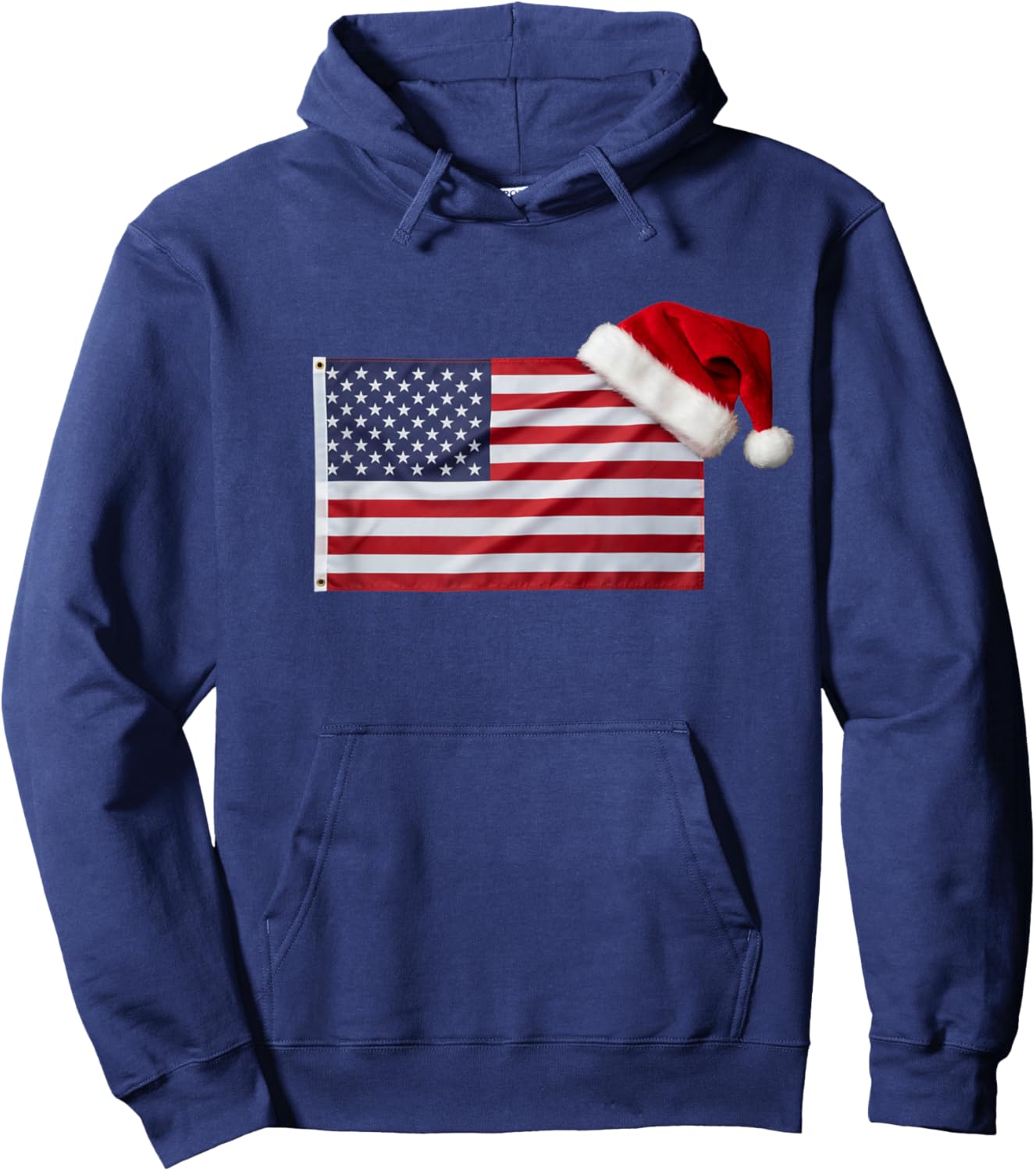 American Flag Santa Hat Funny Patriotic Christmas USA Hoodie - Hoodie | Navy