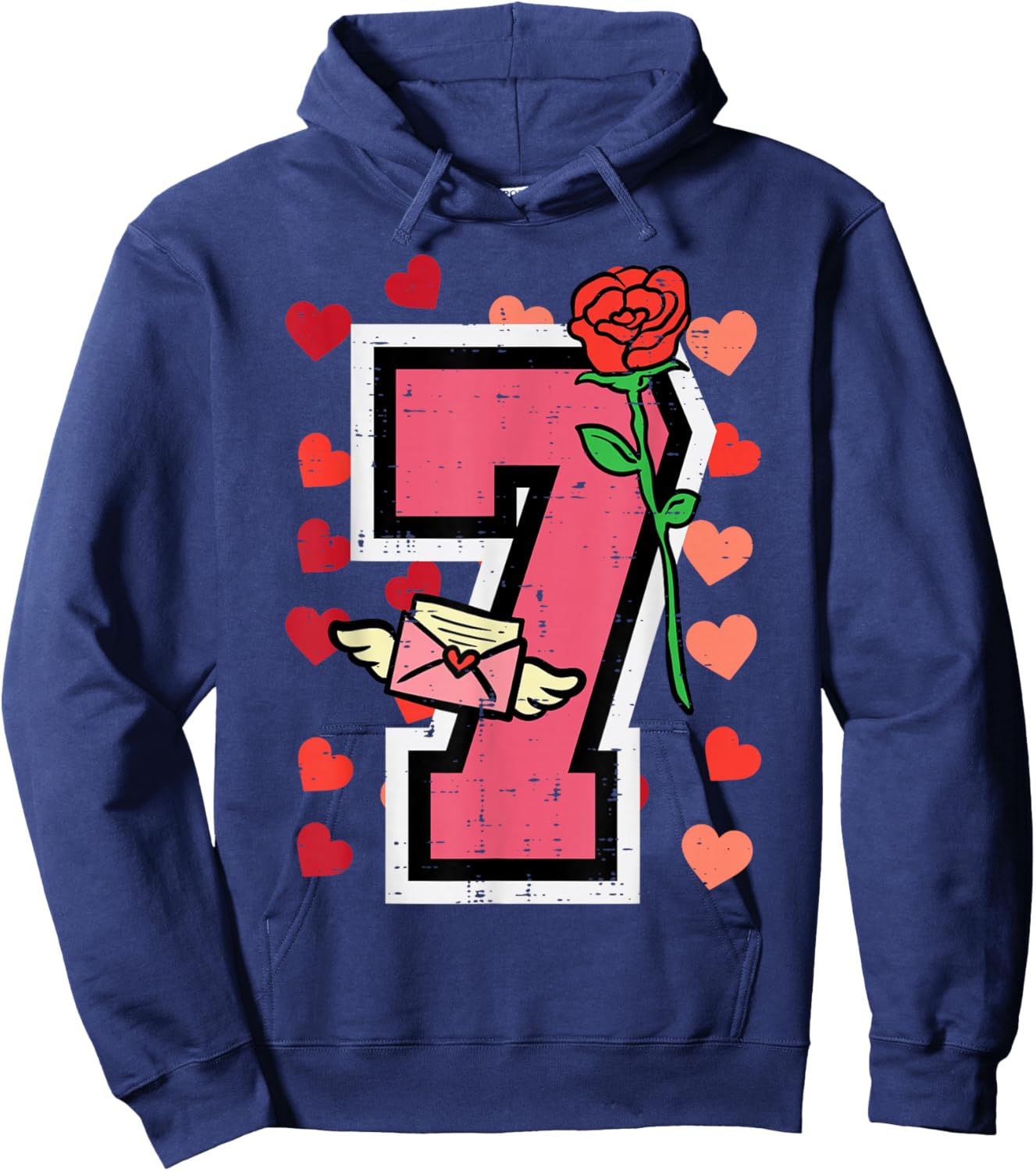 Number 7 Valentines Day 6 7 Matching Couple Kids Boys Youth Hoodie - Hoodie | Navy
