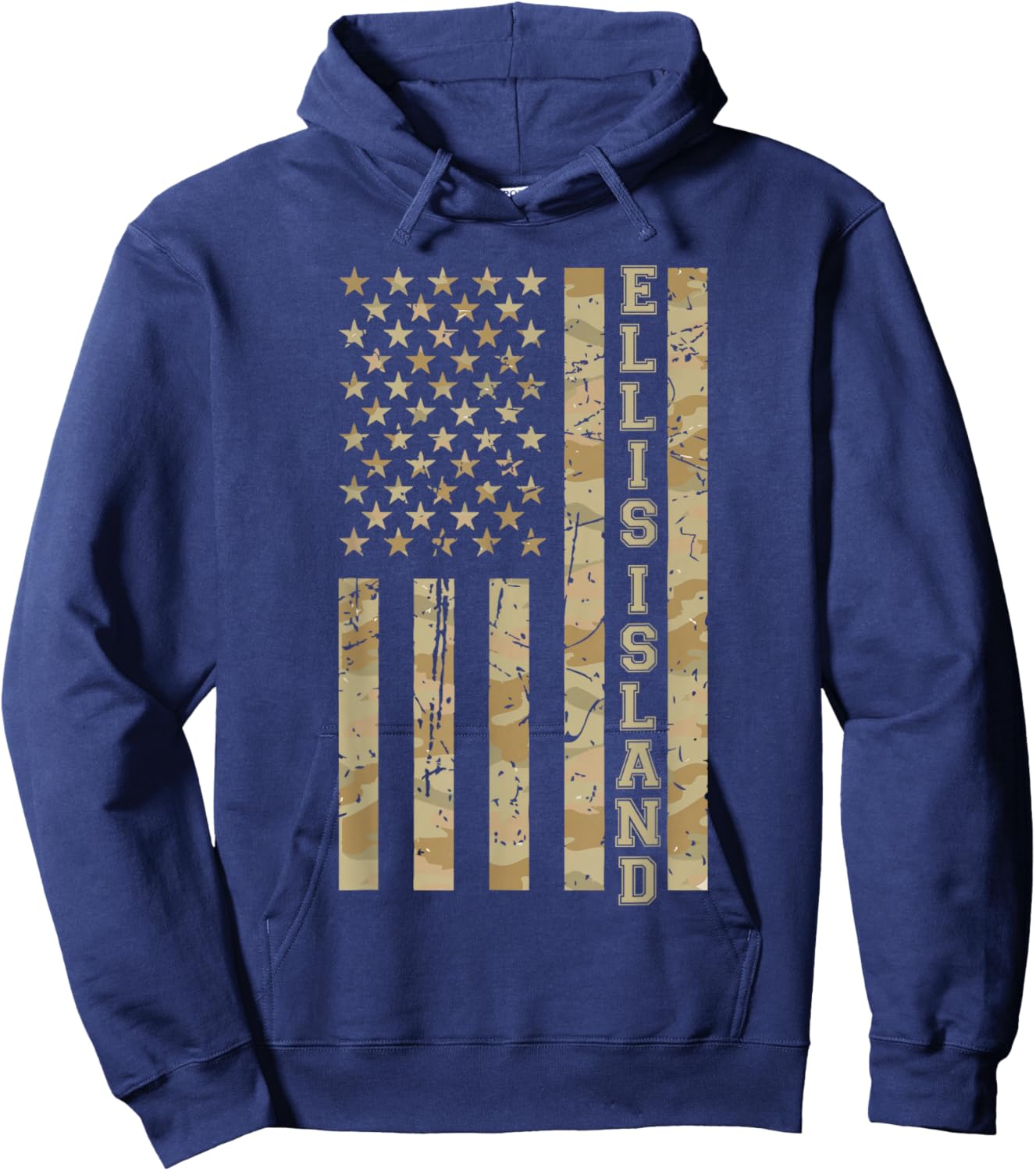 Ellis Island Historic Site Immigrant Desert Camo Distressed Hoodie - Hoodie | Navy