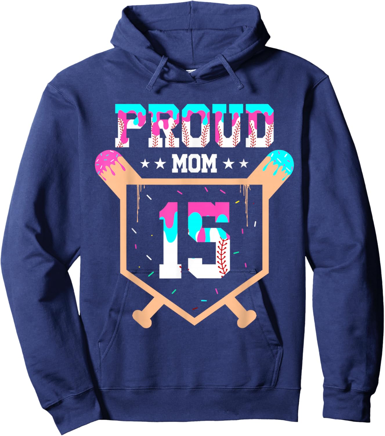Proud Mom Baseball Player Number 15 Ice Cream Drip Hoodie - Hoodie | Navy