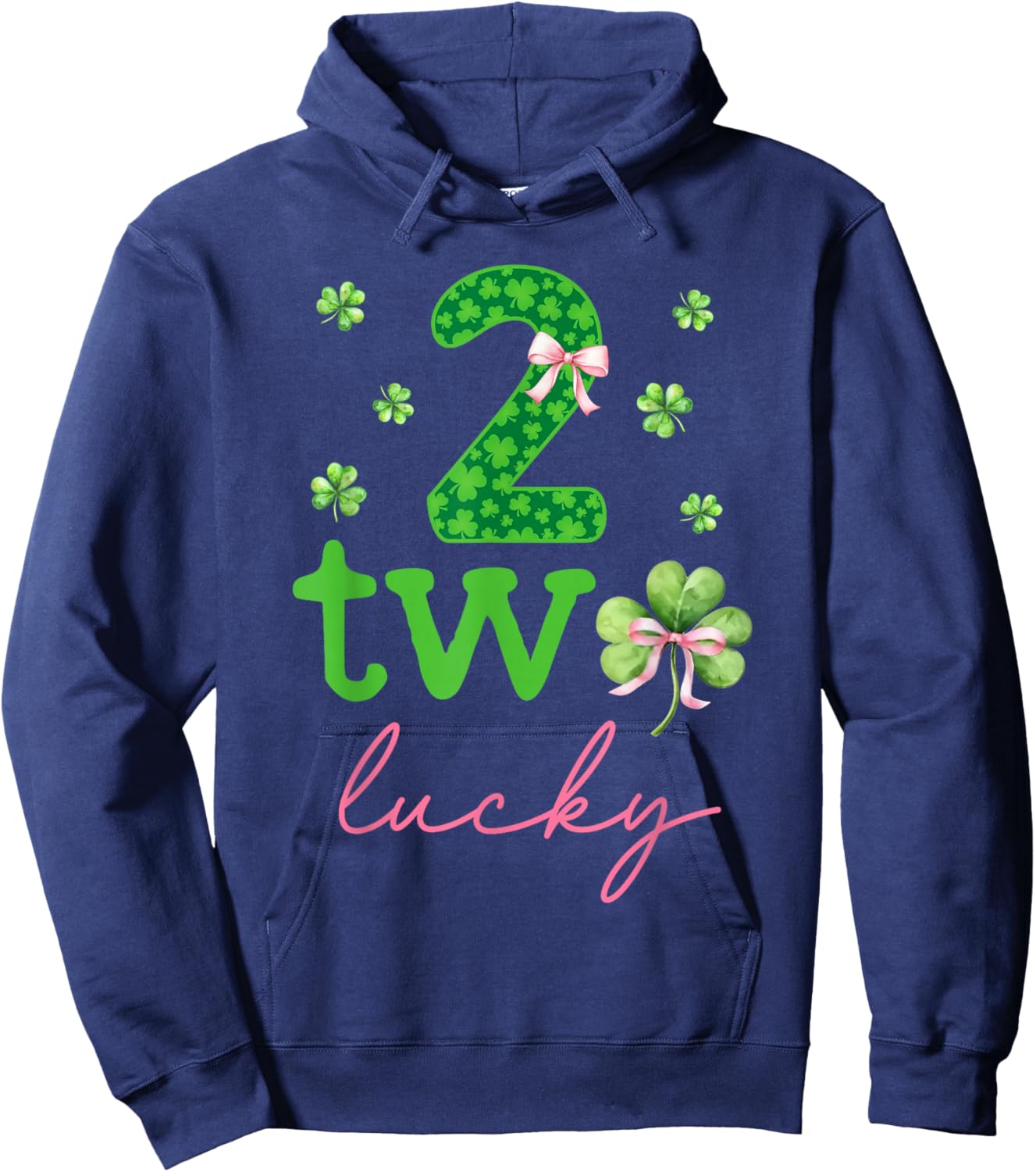 Two Lucky 2 Years Old Birthday Girl Bow 2nd Birthday Party Hoodie - Hoodie | Navy