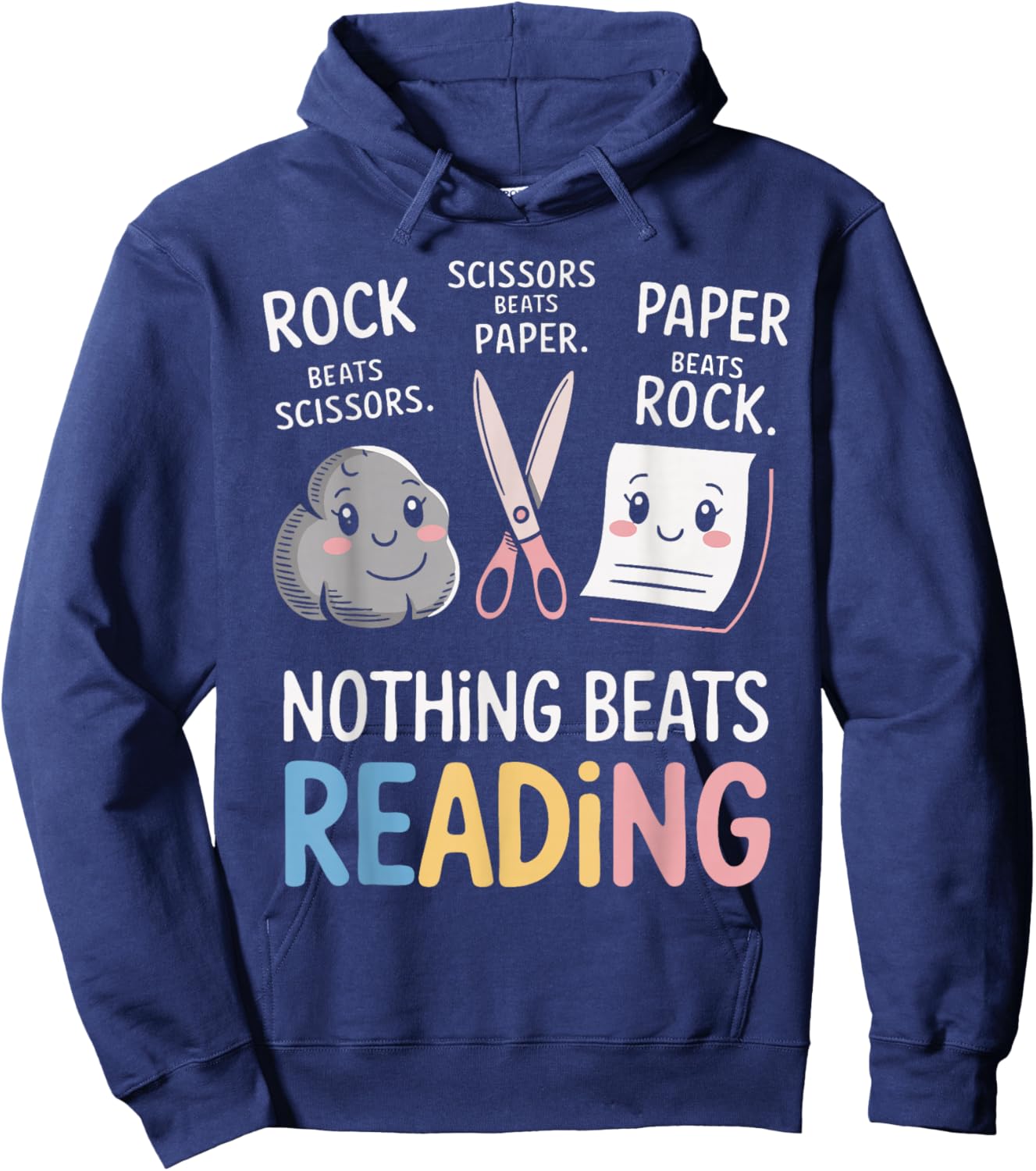 Nothing Beats Reading - Funny Rock Paper Scissors Book Lover Hoodie - Hoodie | Navy