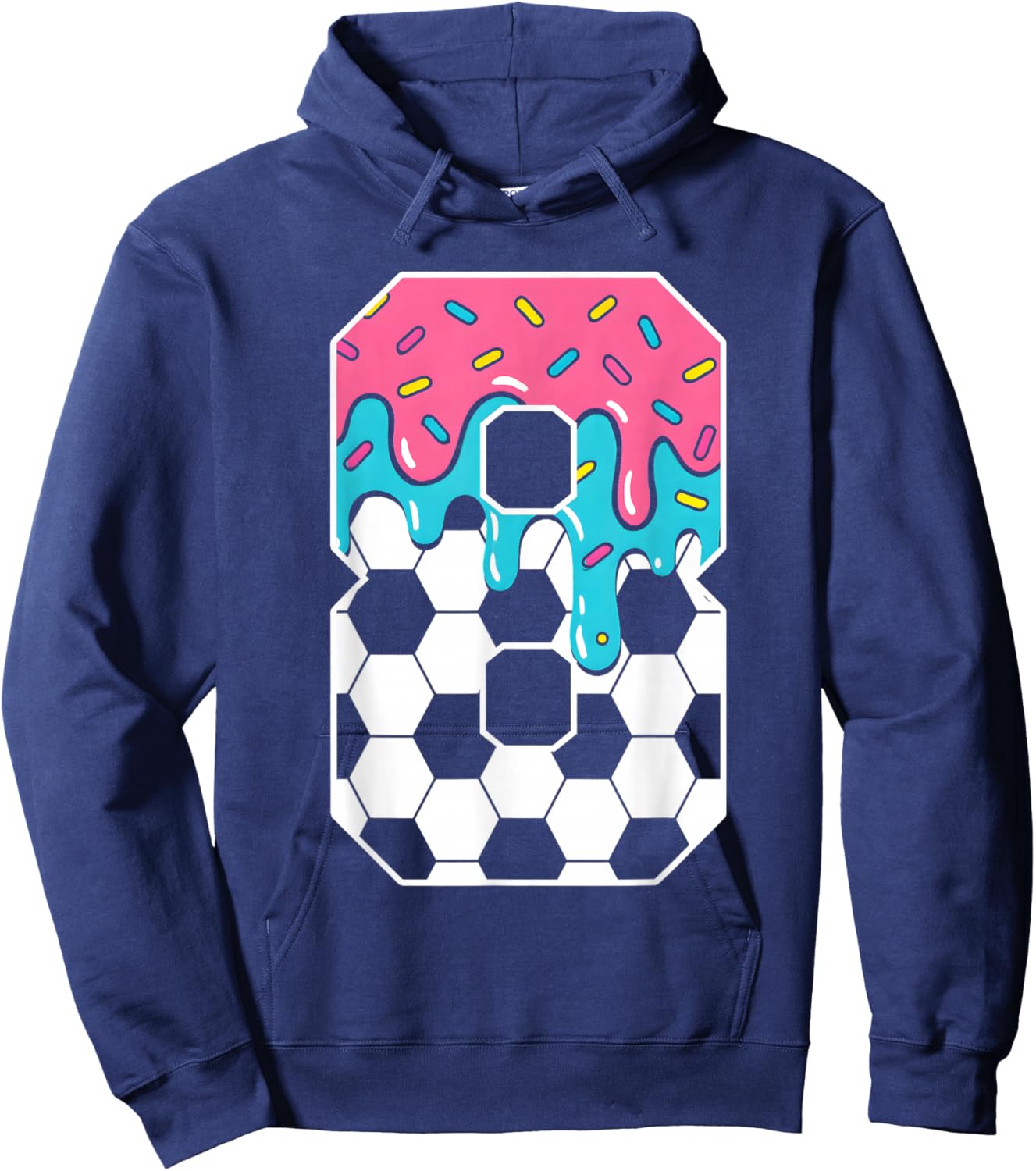 Soccer 8 Year Old Ice Cream Drip Youth 8th Birthday Boy 8 Hoodie - Hoodie | Navy